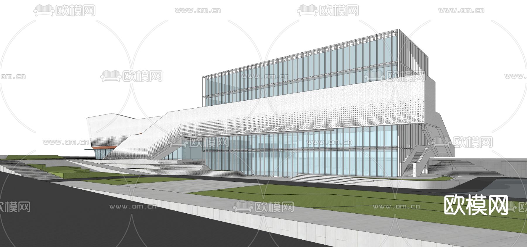 现代展览馆外观su模型下载_ID12118729_sketchup模型下载-欧模网