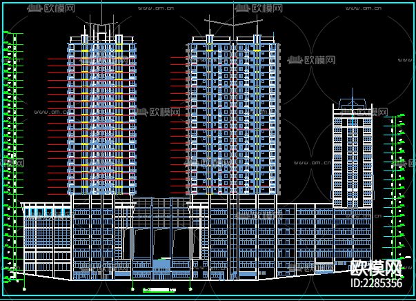 商业写字楼建筑外观平面规划cad施工图下载（渲染图2）