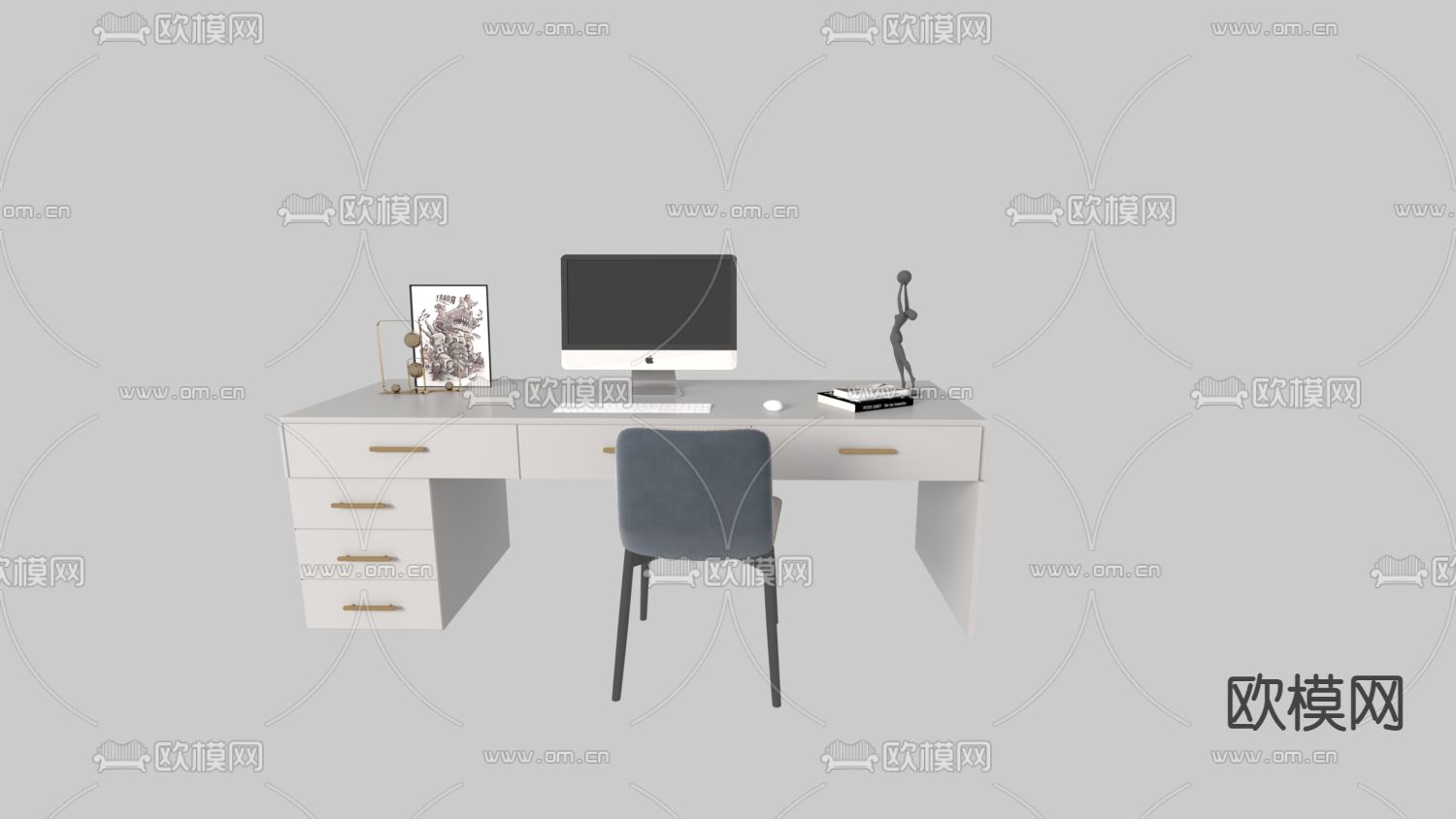 现代简约实木书桌免费3d模型下载_ID12122139_3dmax免费模型-欧模网