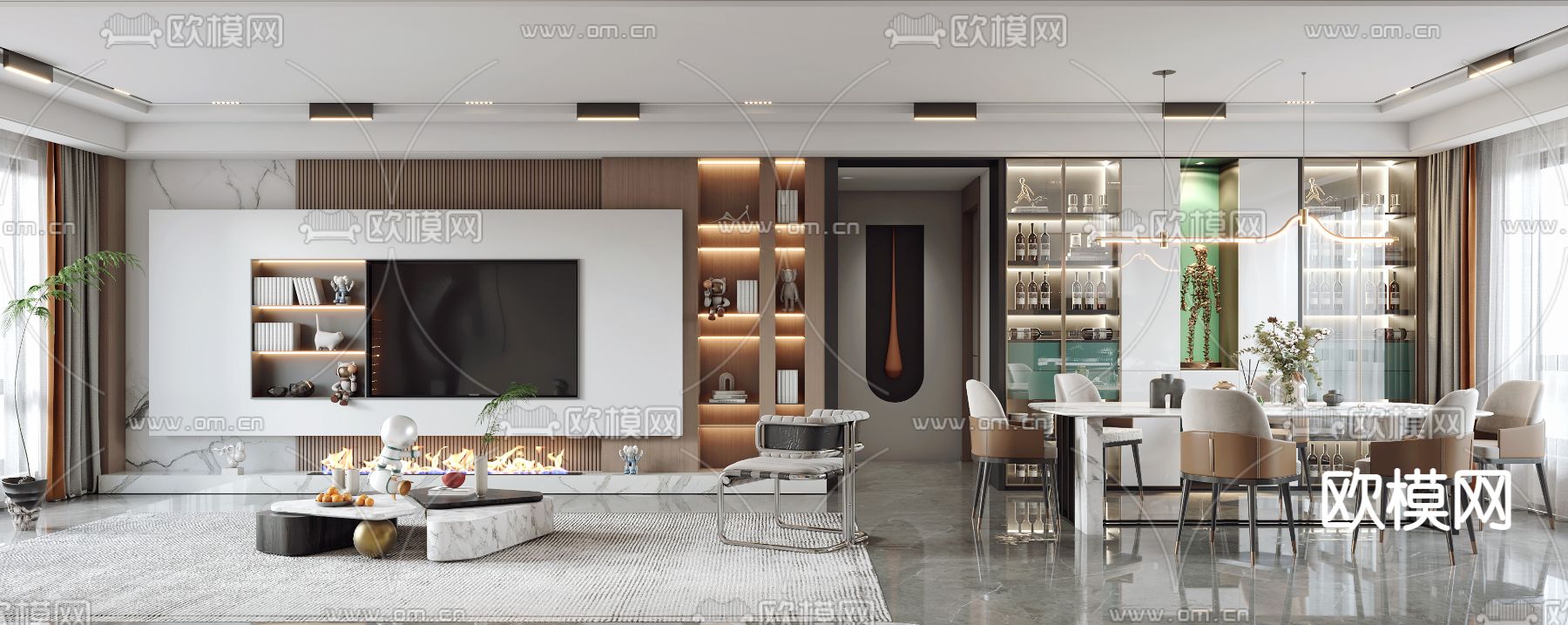 现代轻奢客餐厅3d模型下载（渲染图3）