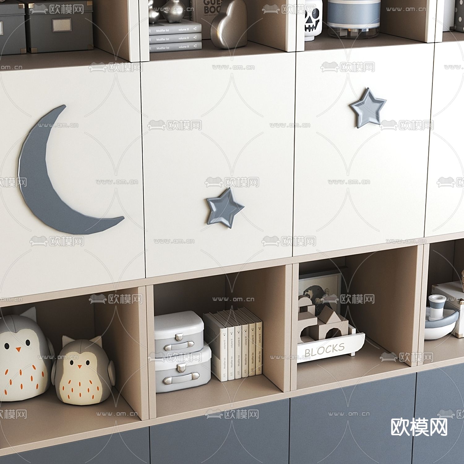 现代儿童书柜 儿童柜3d模型下载（渲染图2）