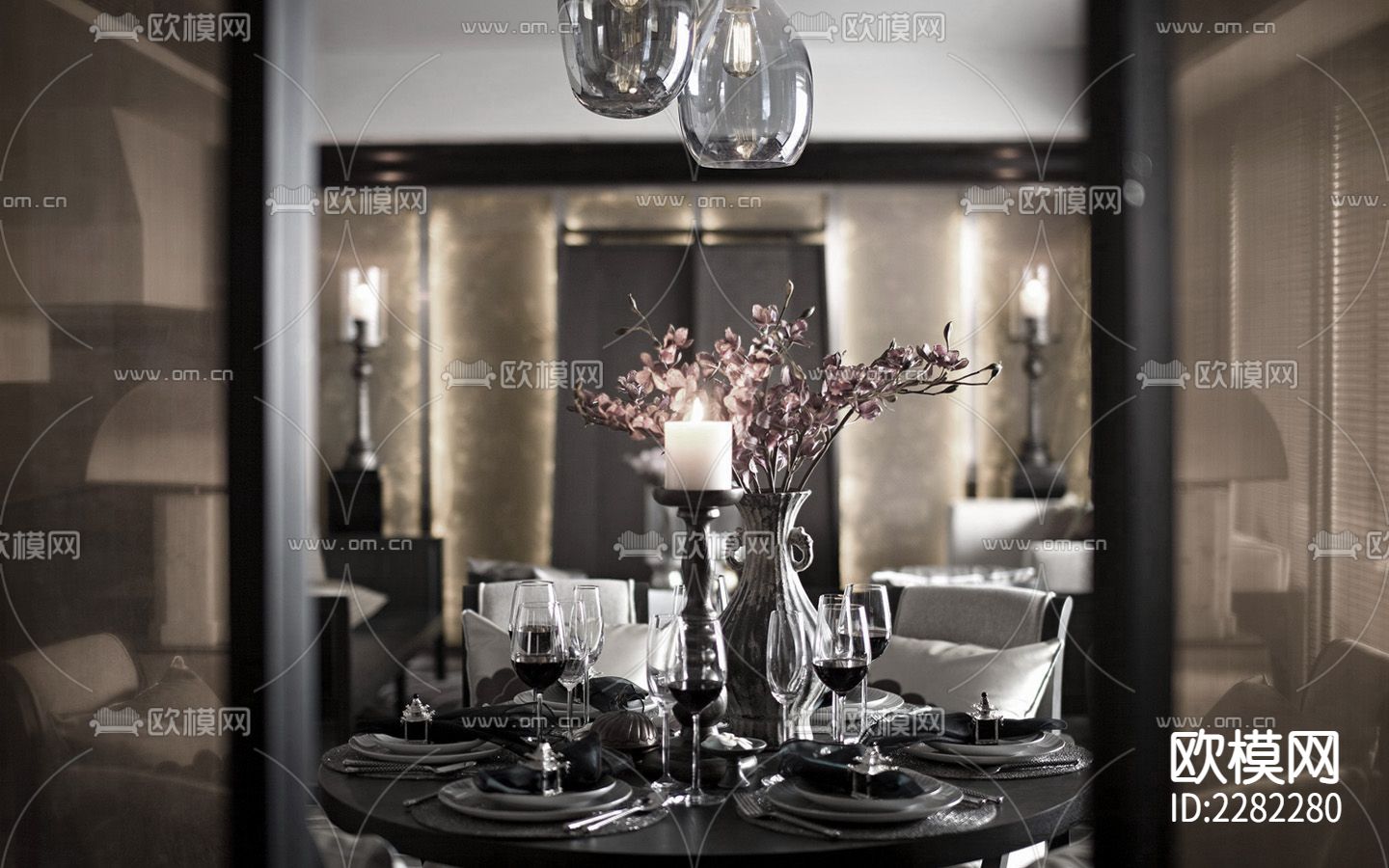 大平层样板房CAD施工图下载（渲染图5）