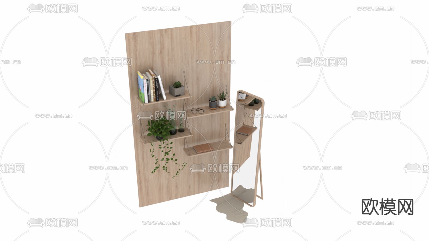 北欧简约实木置物架免费3d模型下载