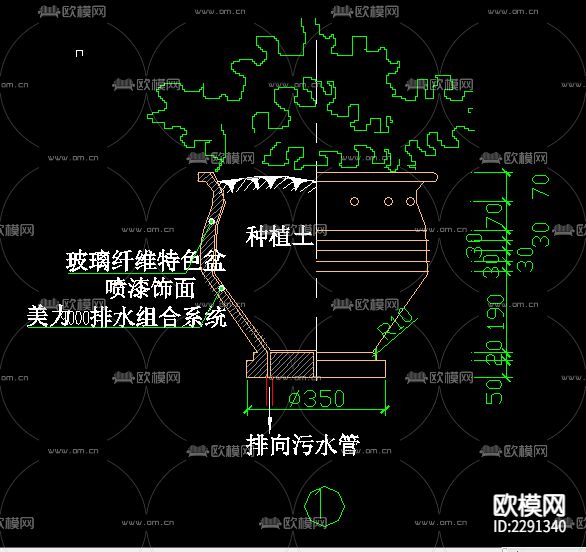 跌水景观CAD施工图下载（渲染图4）