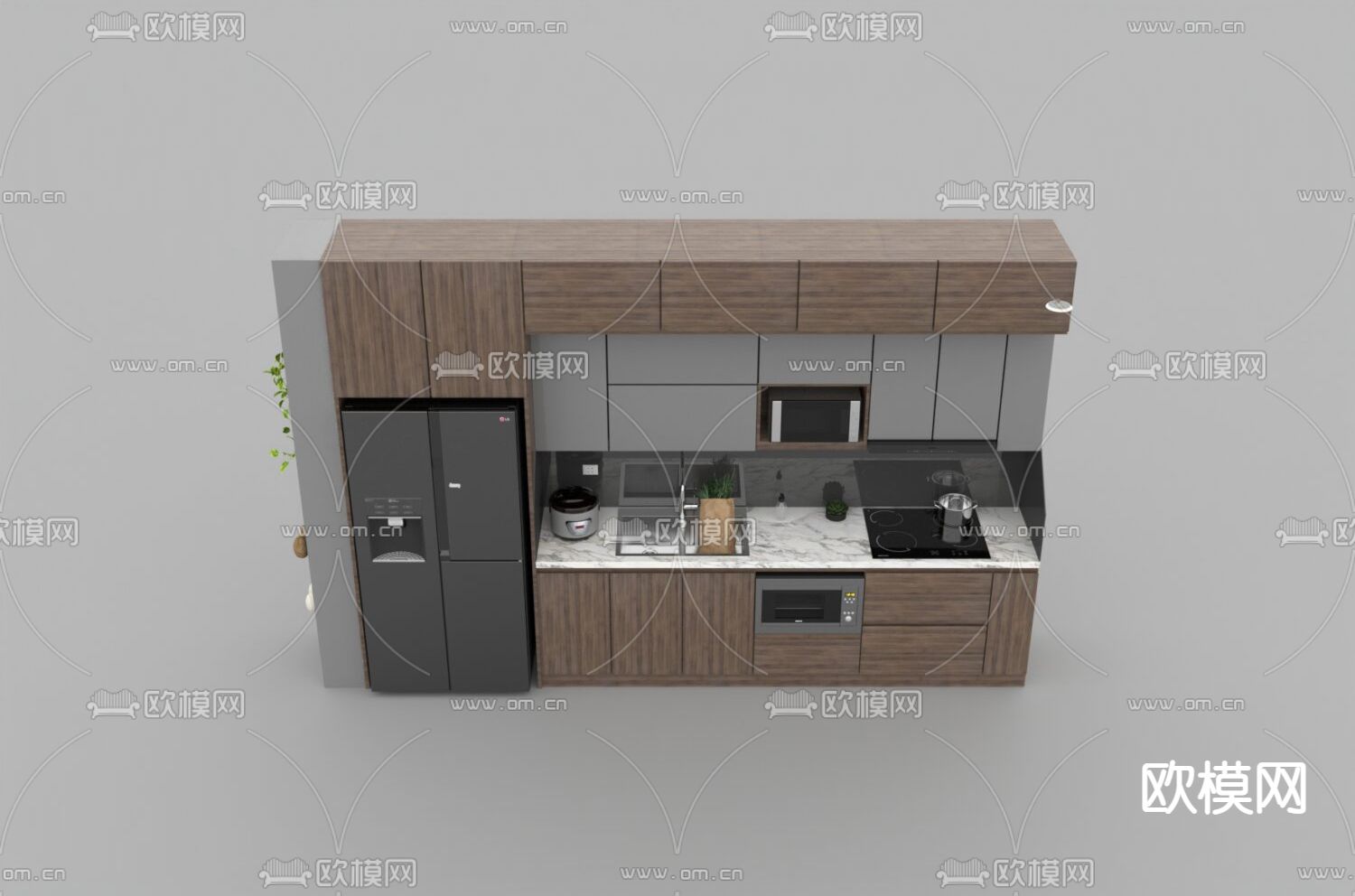 现代轻奢实木大理石橱柜免费3d模型下载