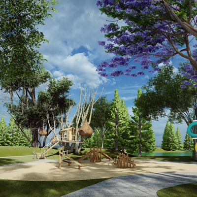  现代户外亲子儿童活动乐园su模型 