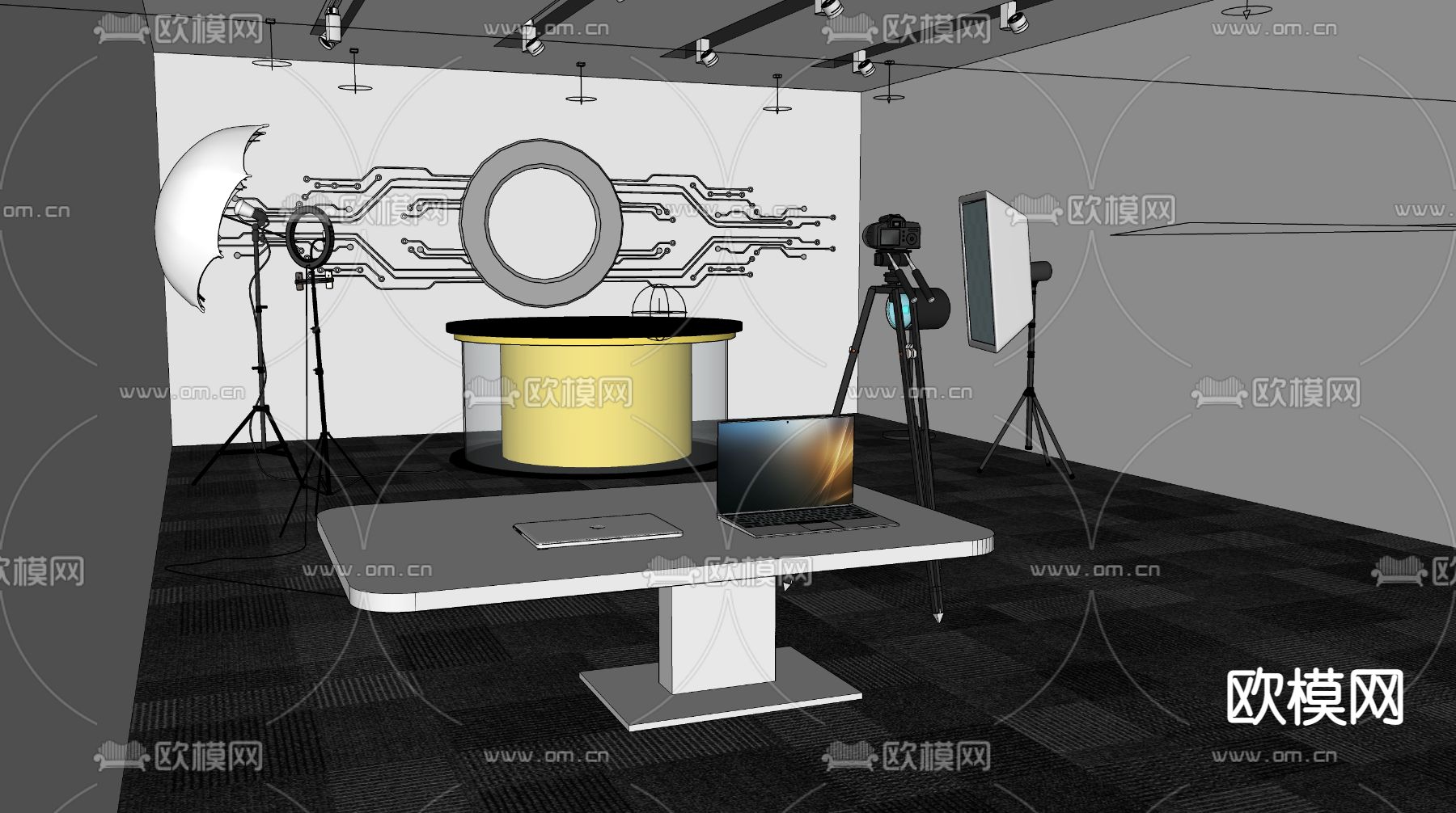 现代直播间su模型下载（渲染图3）