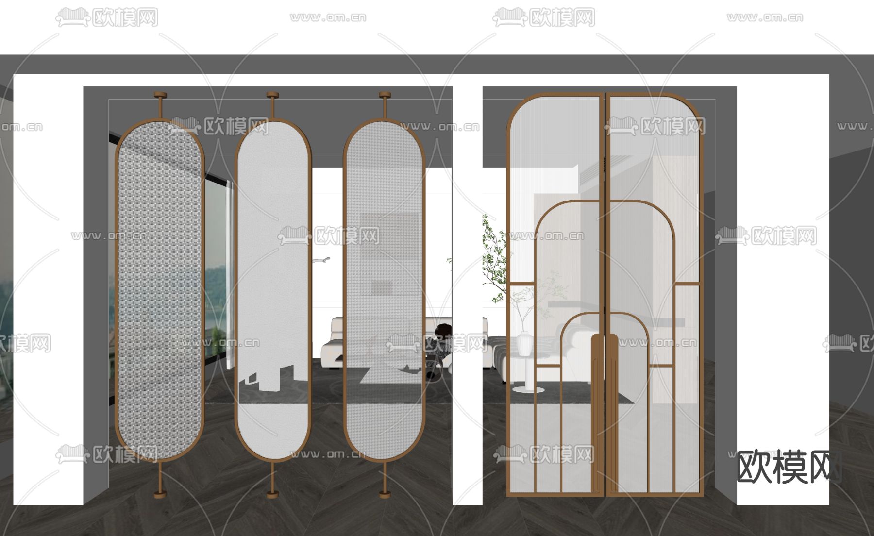 现代玻璃屏风隔断su模型下载（渲染图2）