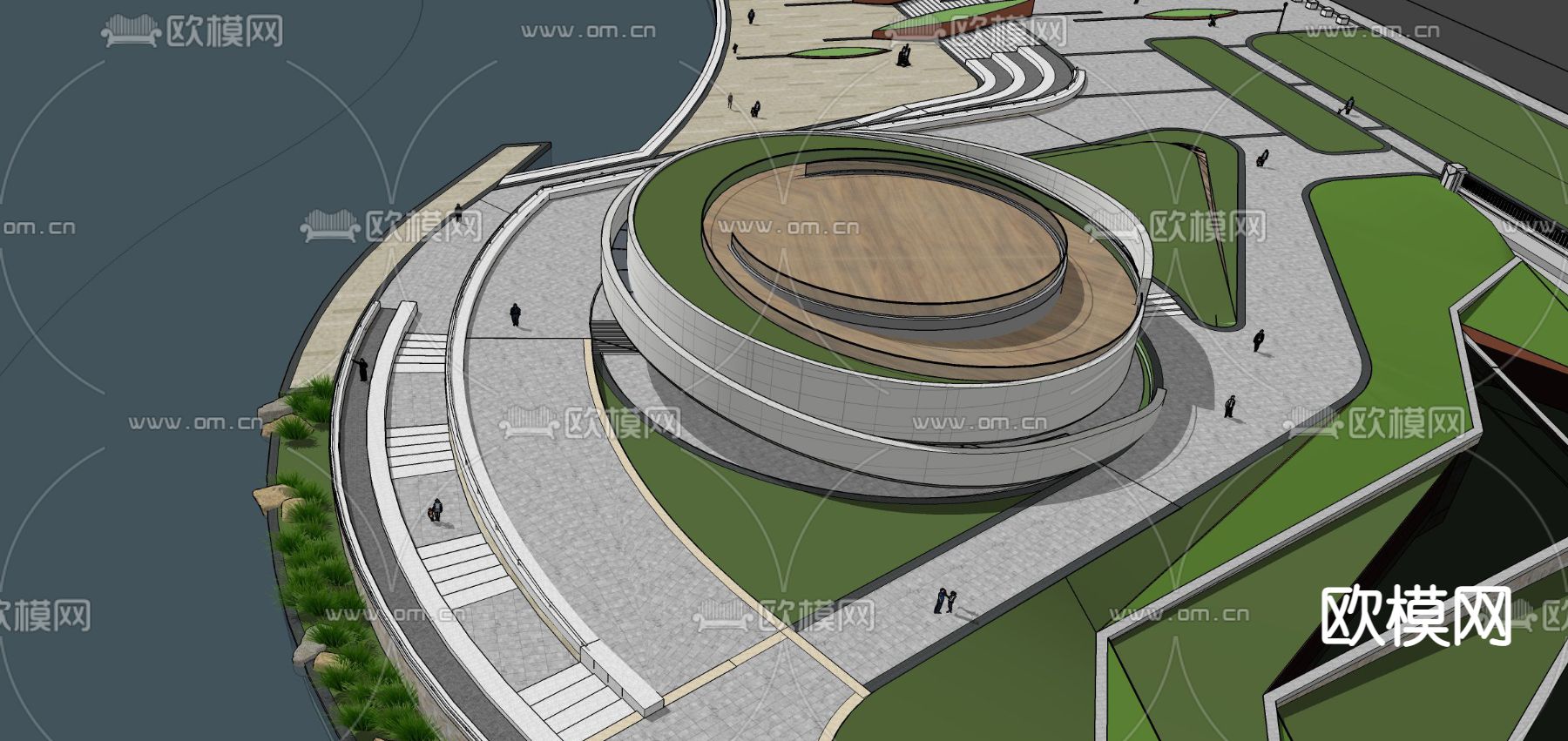 现代展览馆建筑鸟瞰su模型