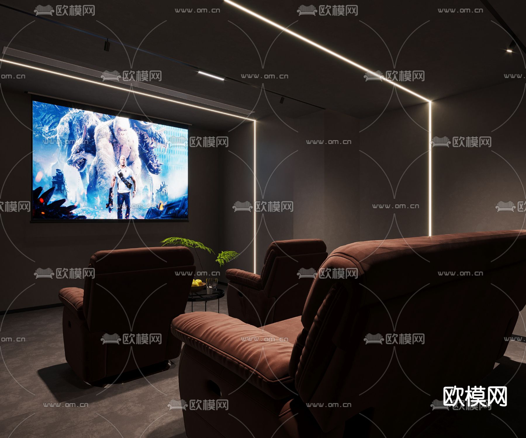 影音室 视听室 家庭影院3d模型下载（渲染图2）