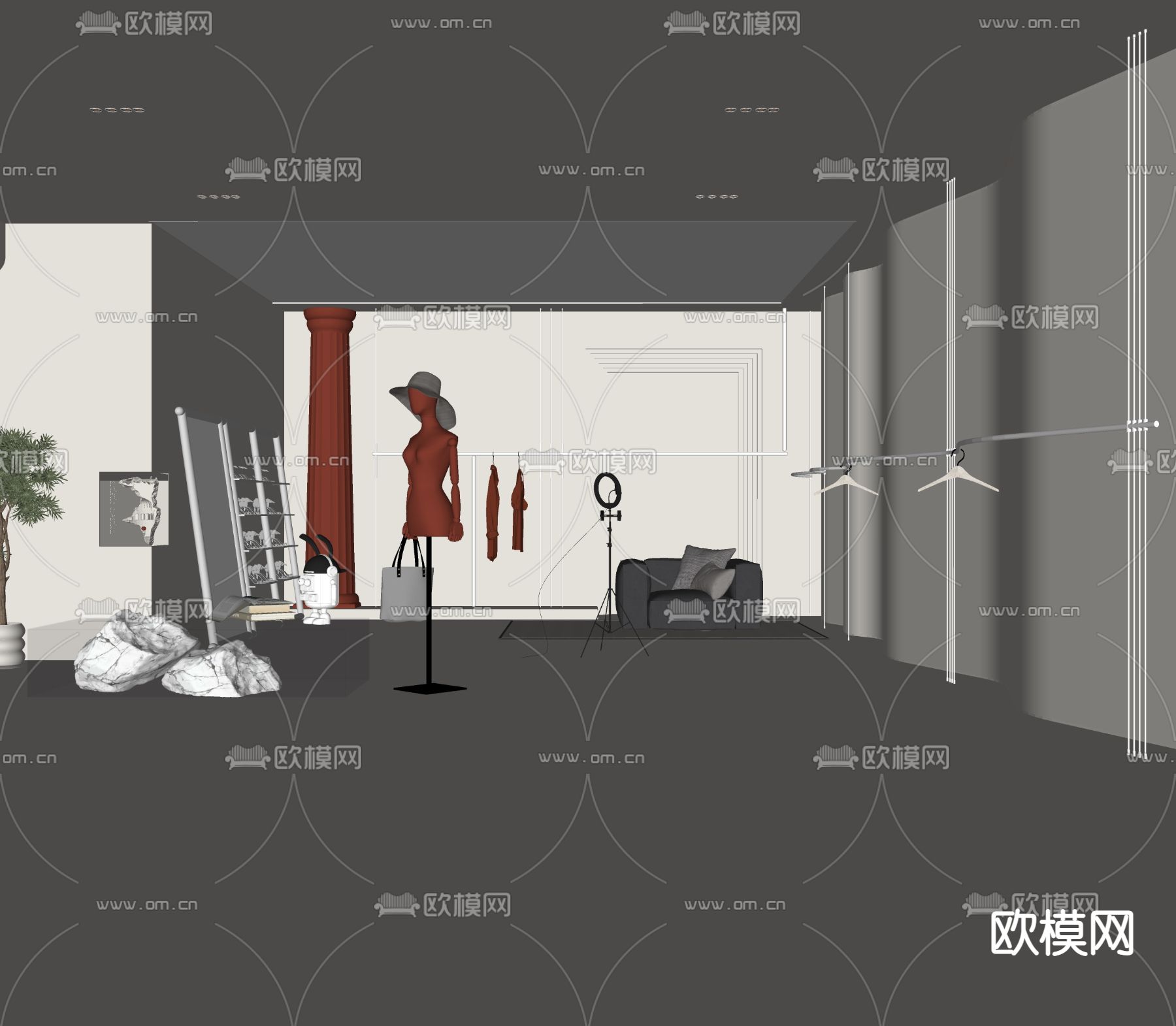 侘寂奶油风服饰直播间su模型下载（渲染图3）