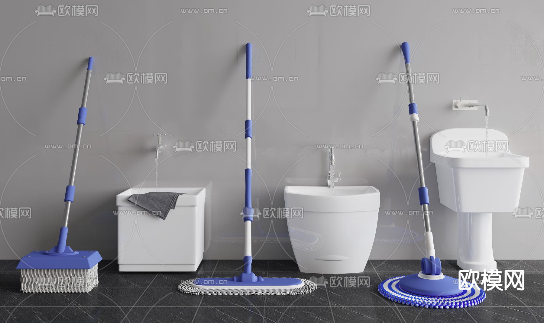 现代拖把池 拖把su模型下载