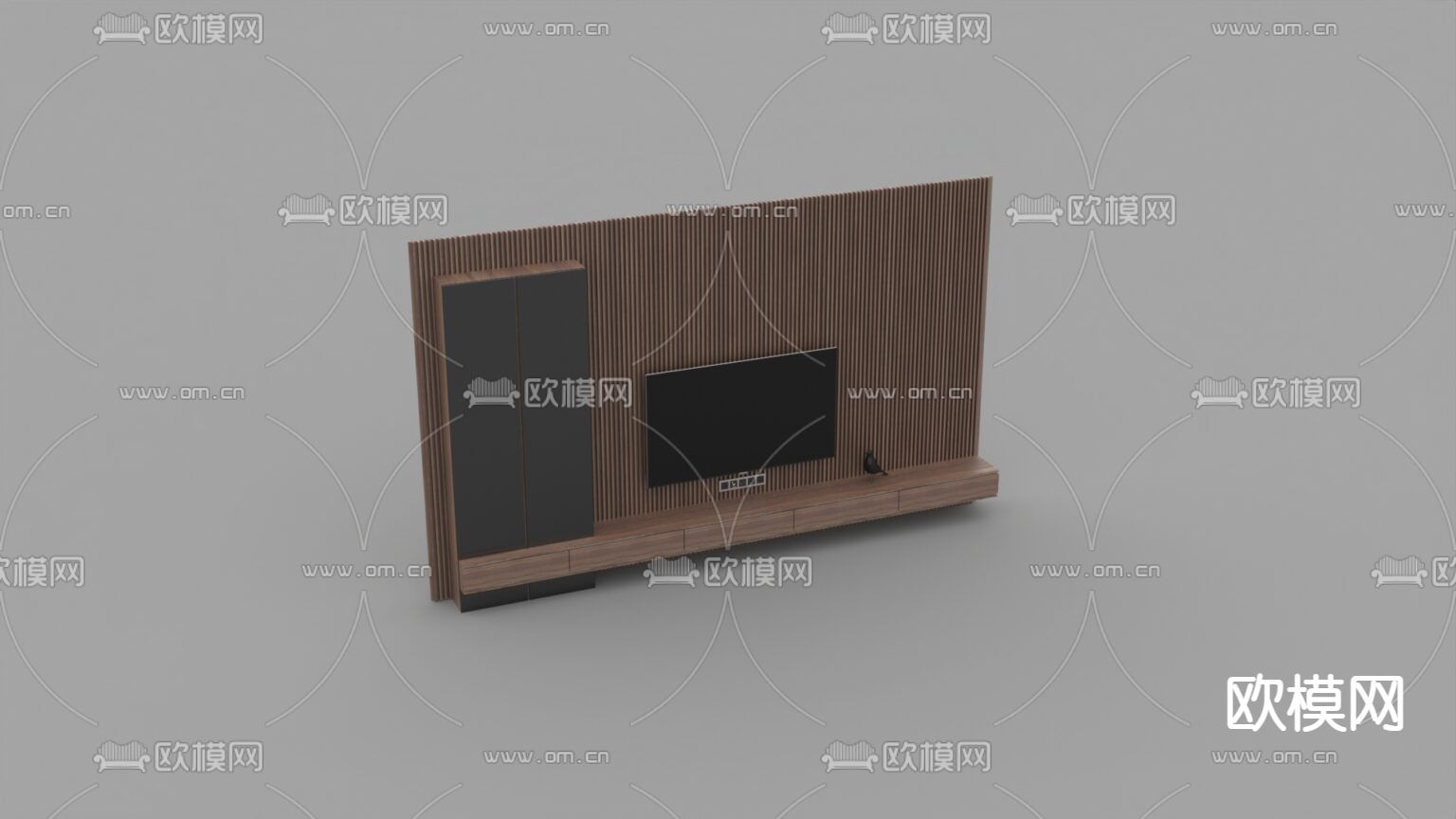 现代简约实木电视背景墙免费3d模型下载