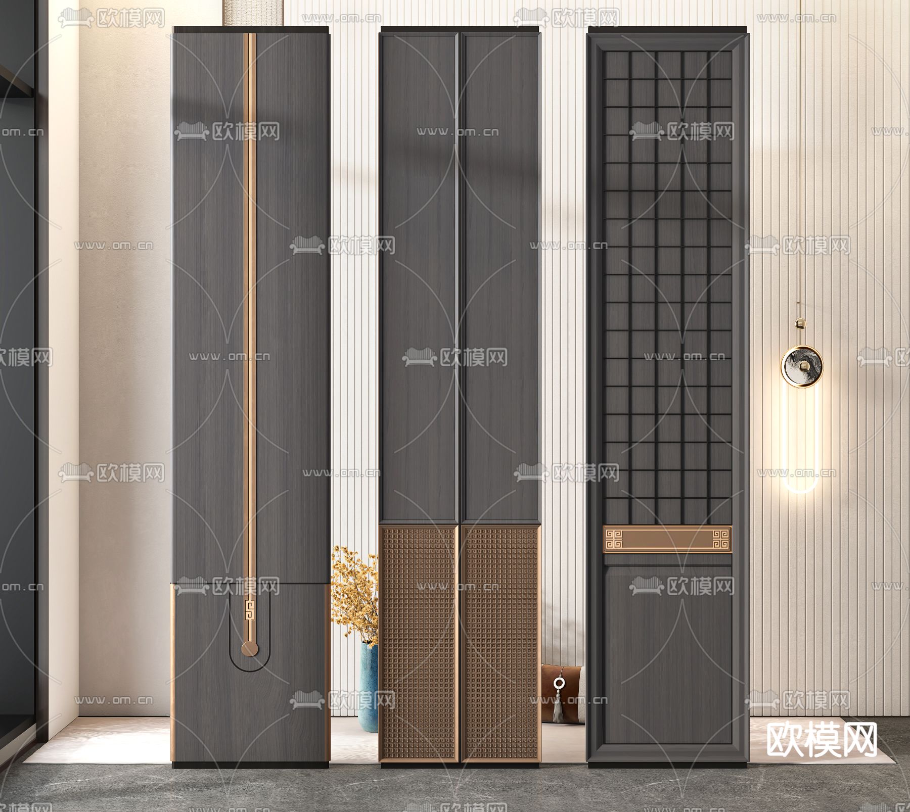 新中式镂空屏风 隔断3d模型下载（渲染图1）