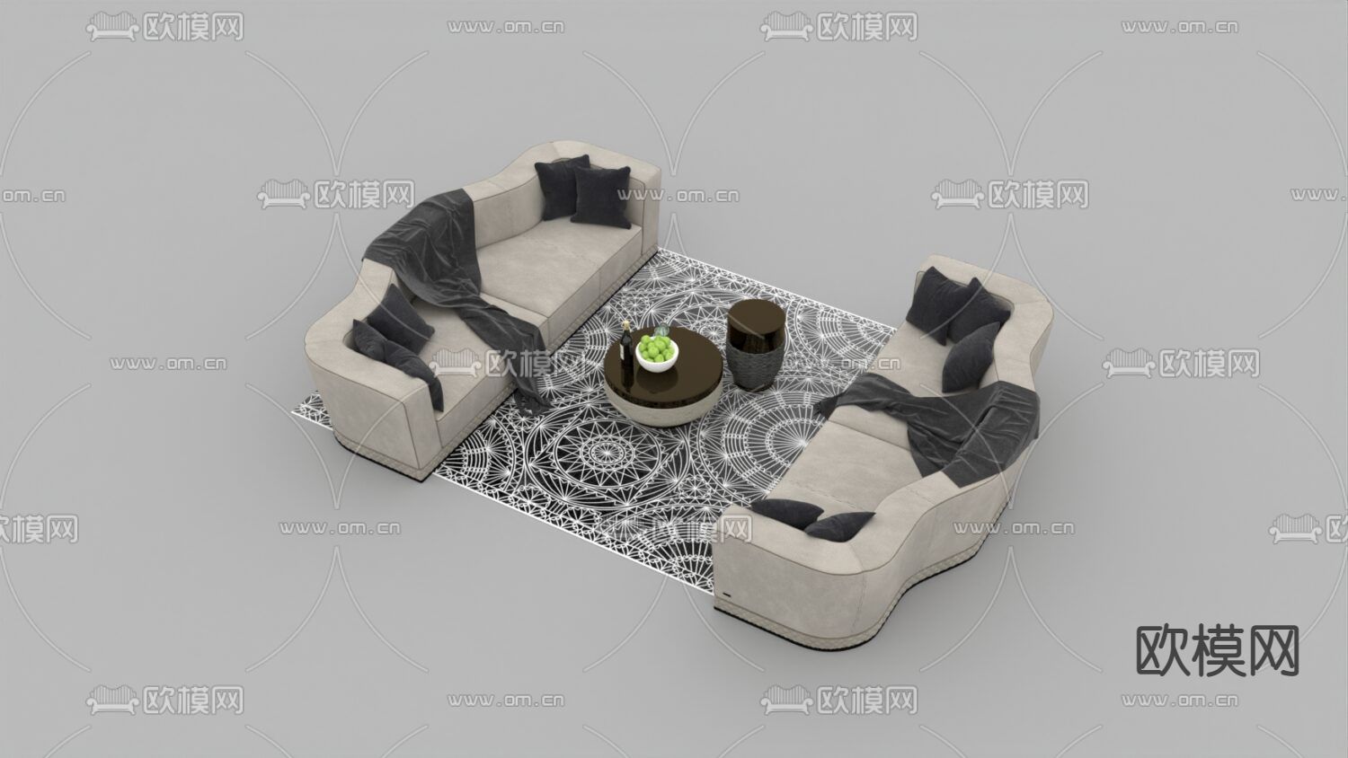 现代简约布艺休闲沙发组合免费3d模型下载