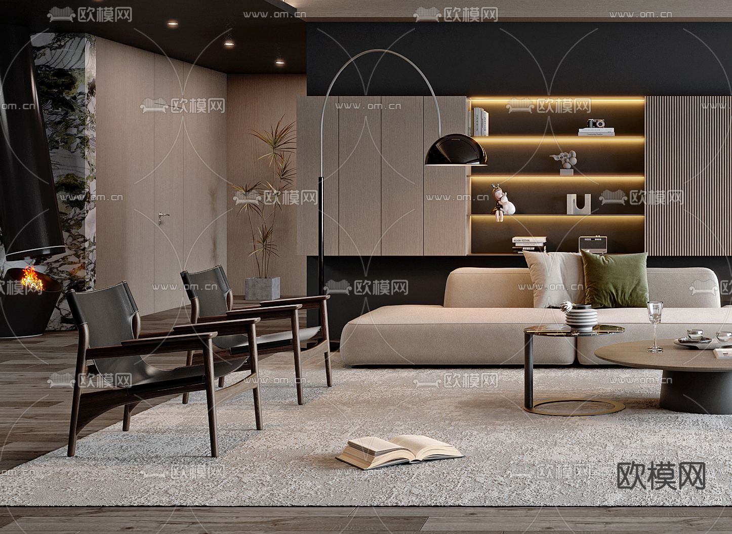 现代轻奢客厅3d模型下载（渲染图2）
