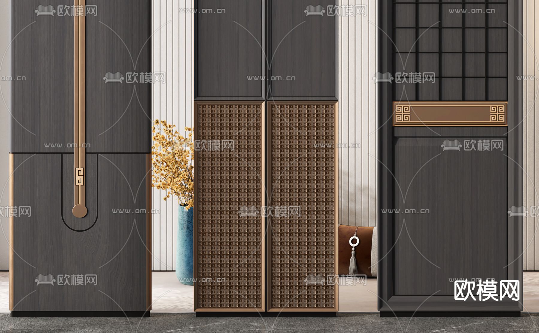 新中式镂空屏风 隔断3d模型下载（渲染图2）