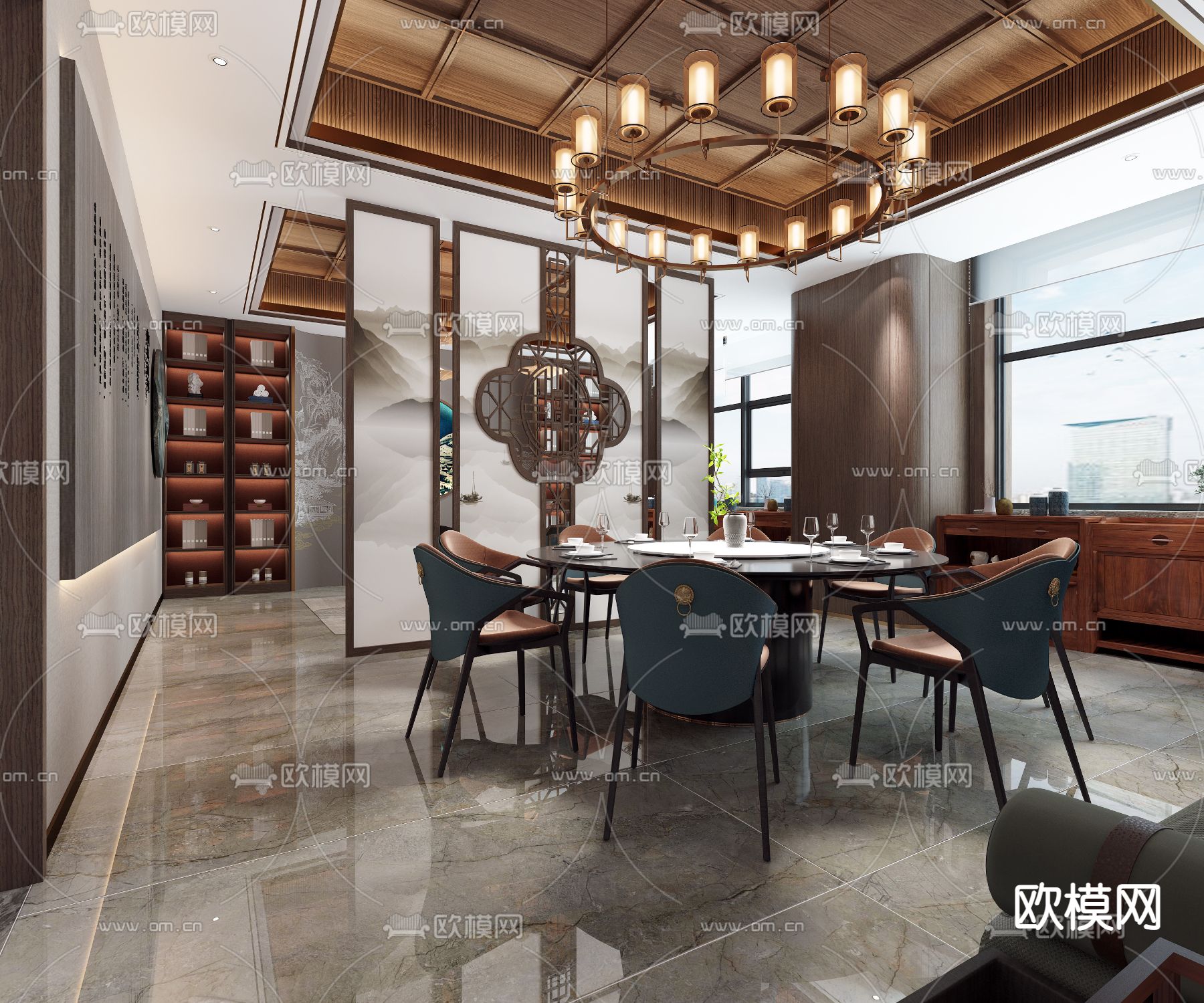 新中式接待室 棋牌室3d模型下载（渲染图2）