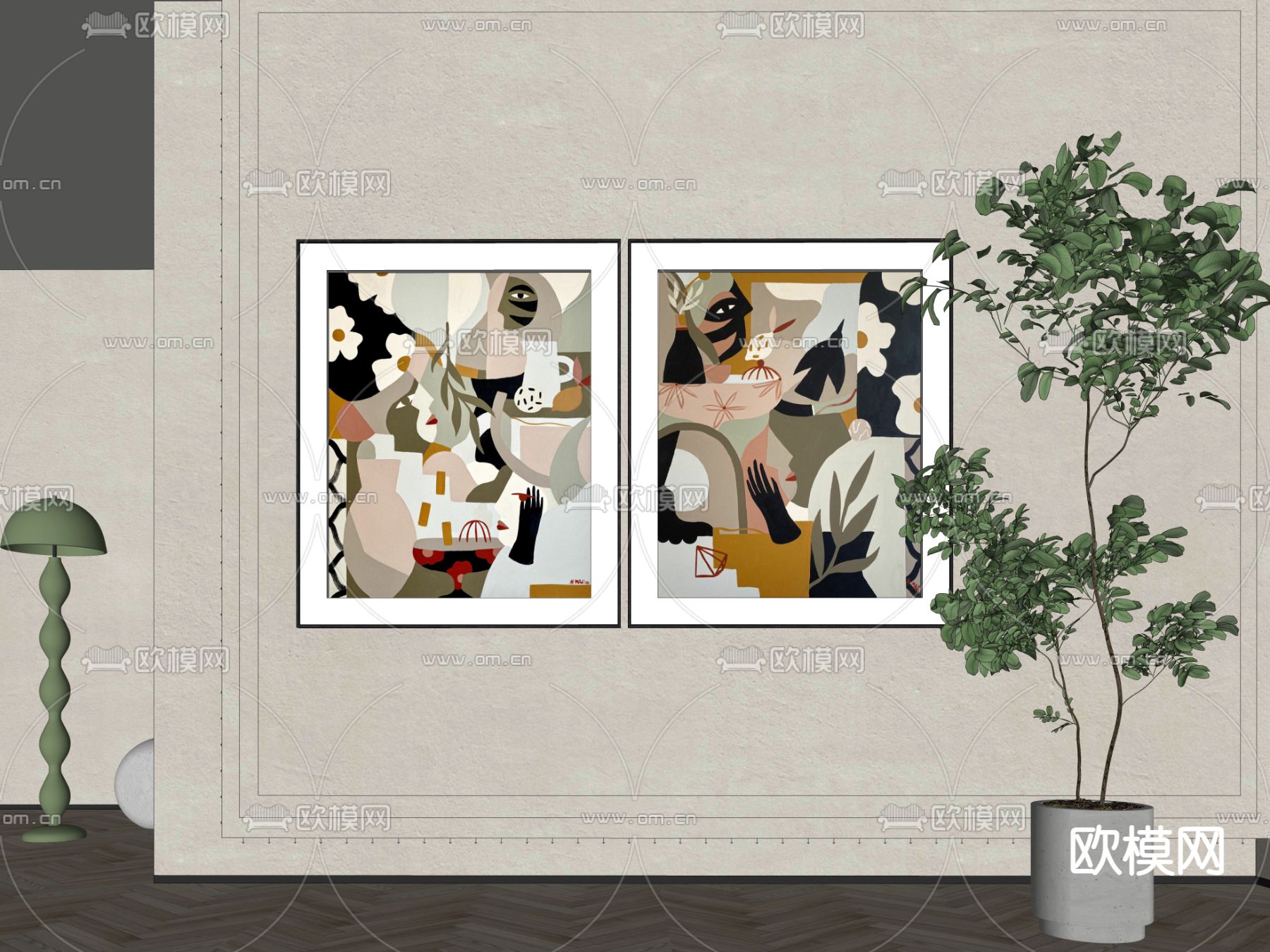 北欧抽象装饰画su模型下载（渲染图2）