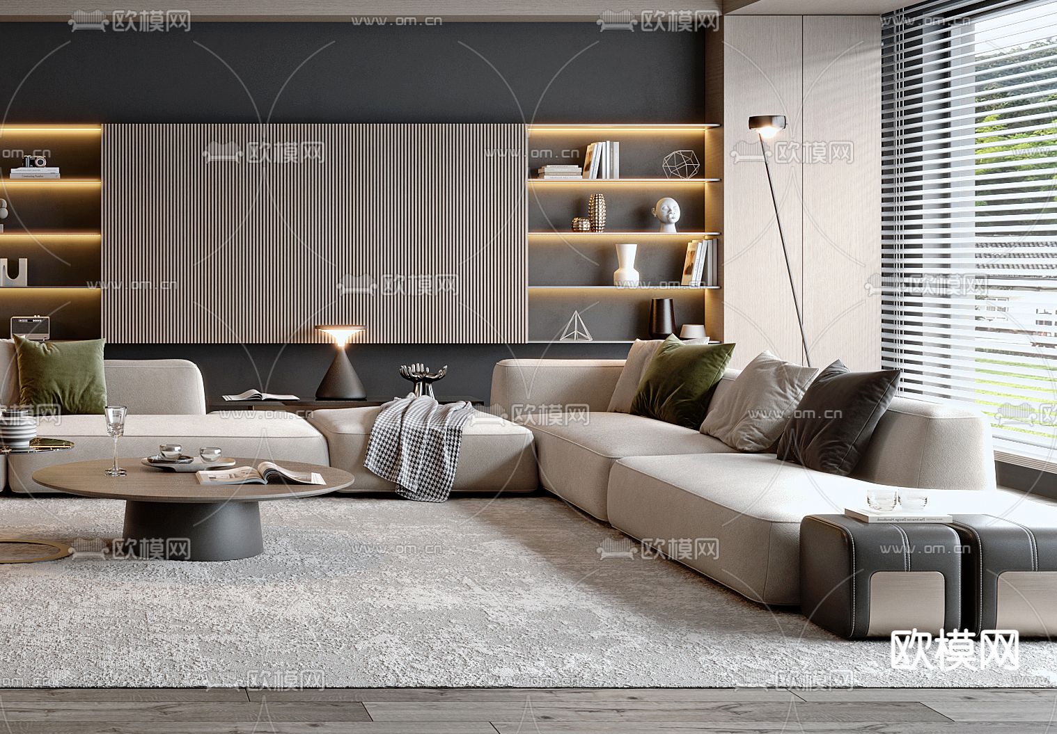 现代轻奢客厅3d模型下载（渲染图3）