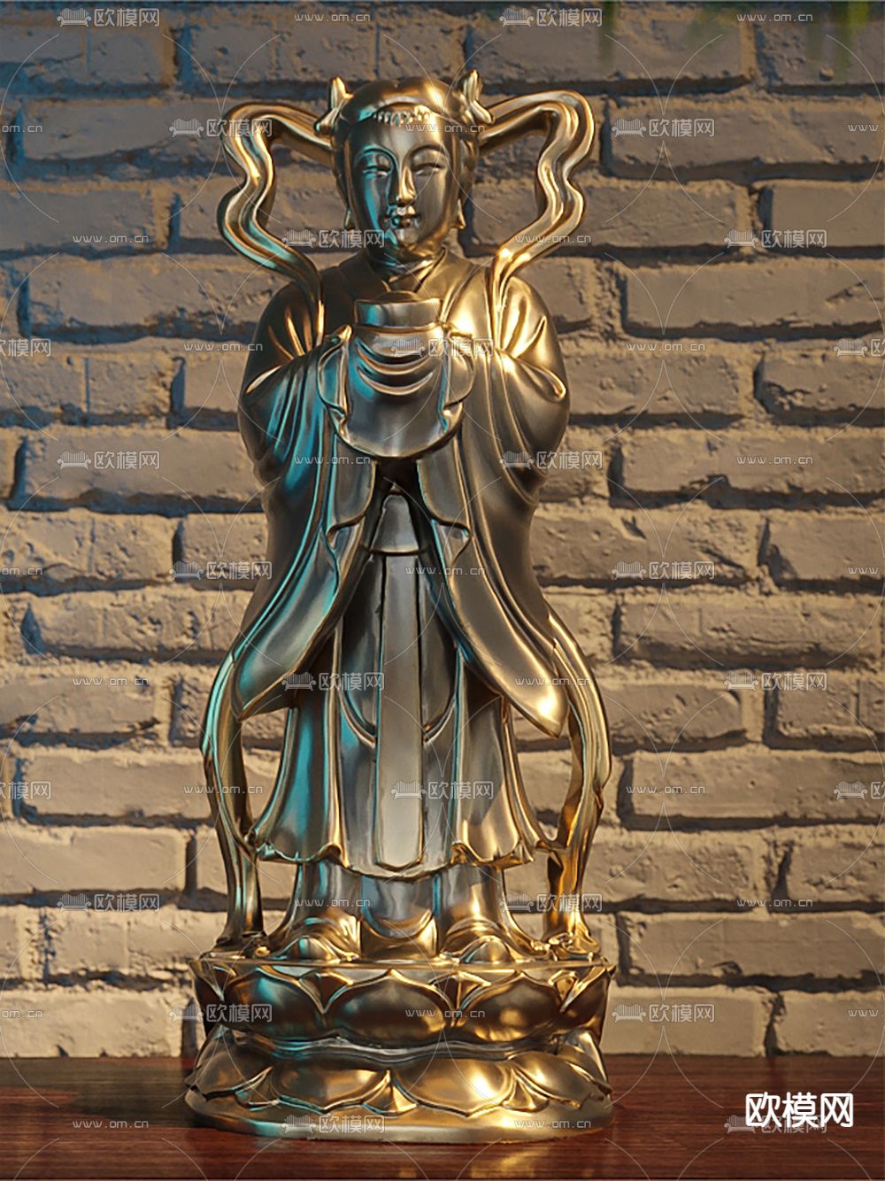 中式仙童仙女雕塑3d模型下载（渲染图3）