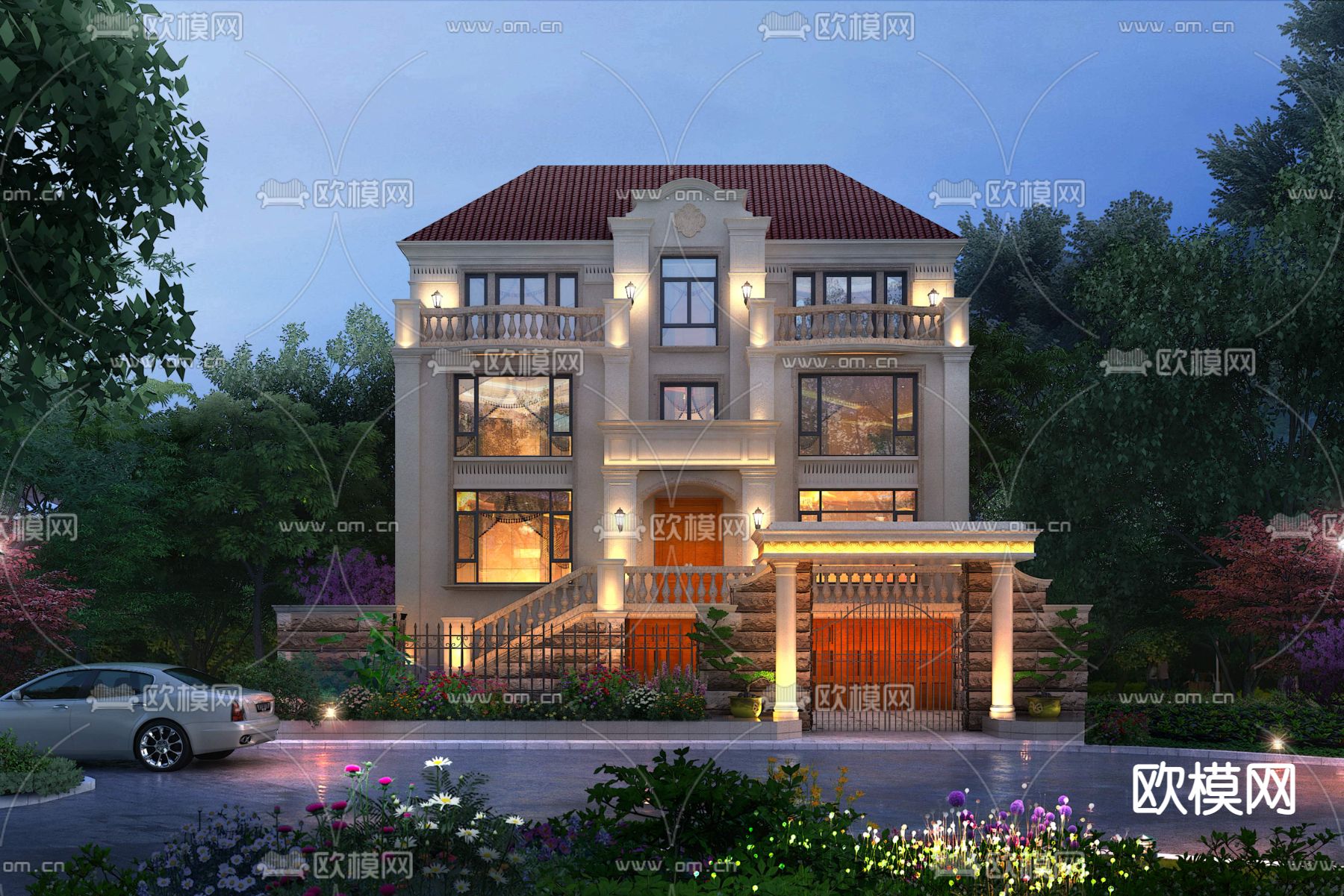 现代独栋别墅建筑外观psd下载