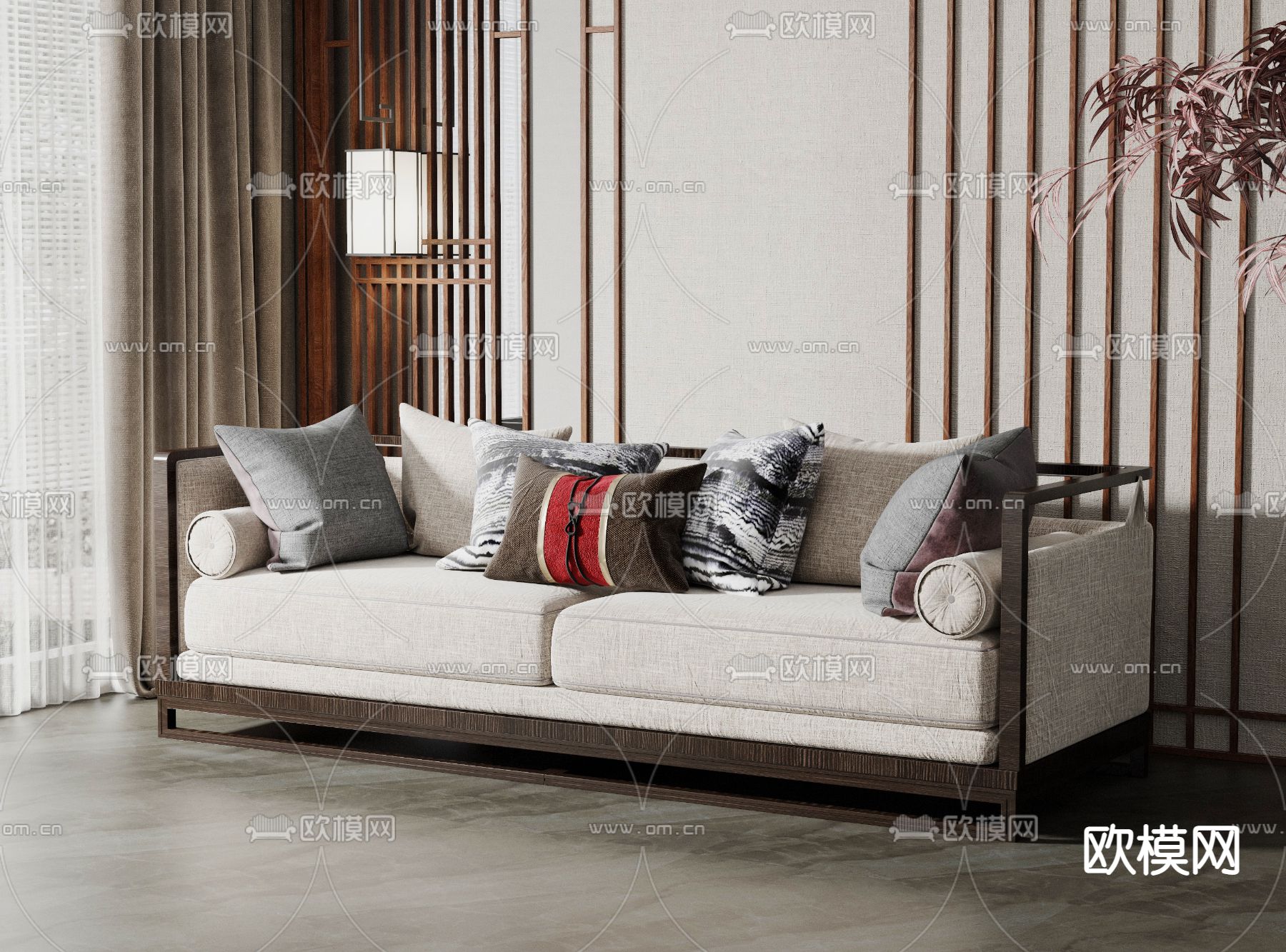 新中式双人沙发3d模型下载