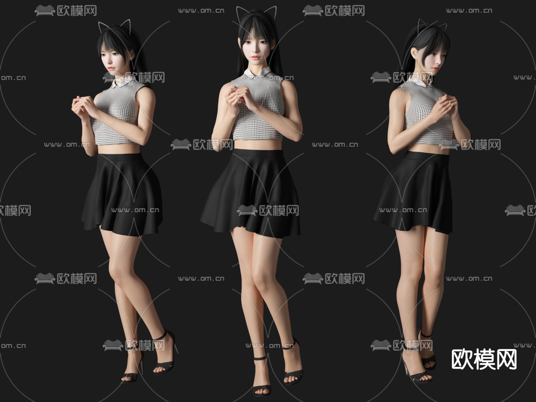 现代美女人物su模型下载（渲染图1）