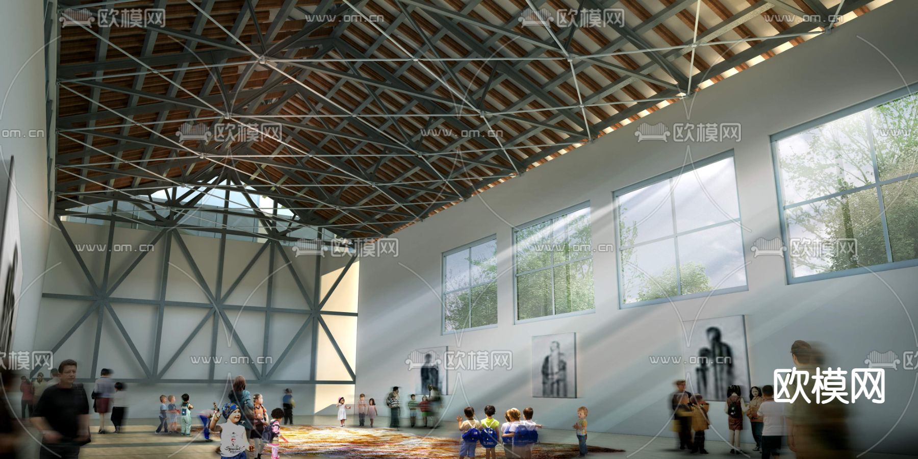 现代室内油画展厅psd下载