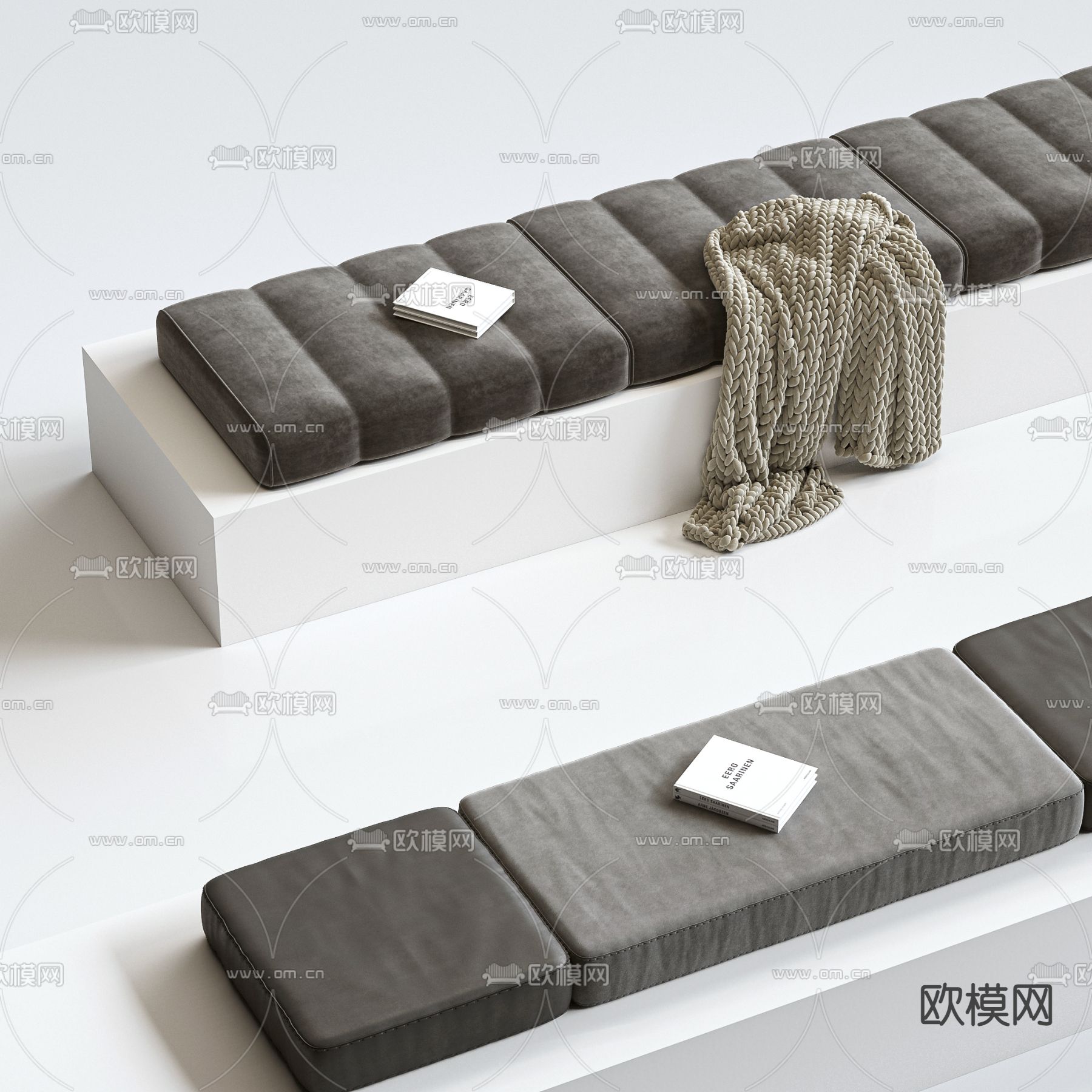 现代灰色飘窗坐垫 垫子3d模型