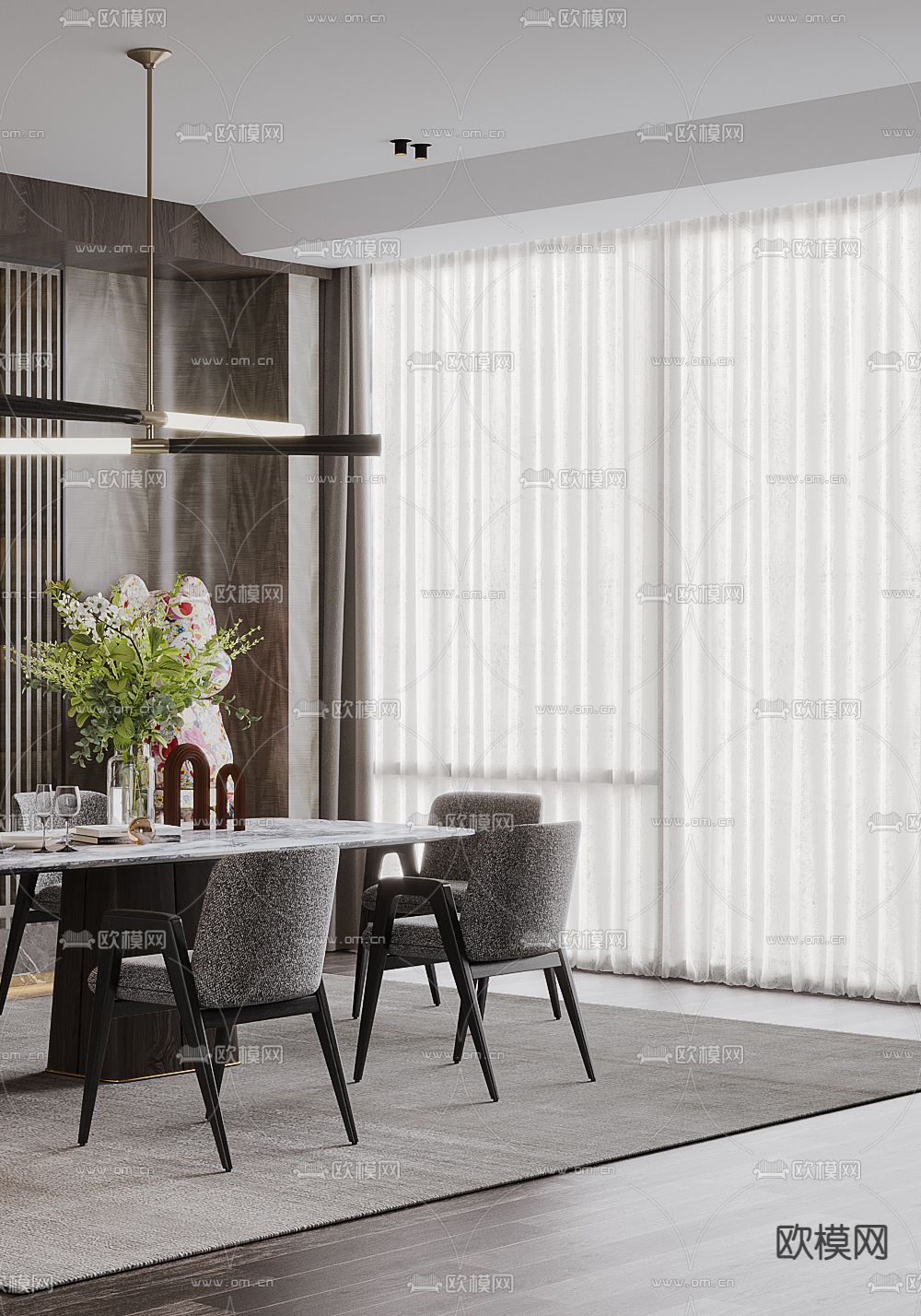 poliform条形餐桌椅3d模型下载（渲染图3）