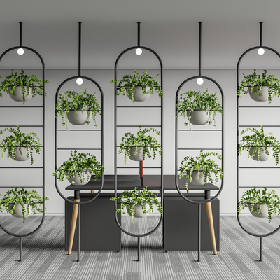 现代植物盆栽隔断墙su模型