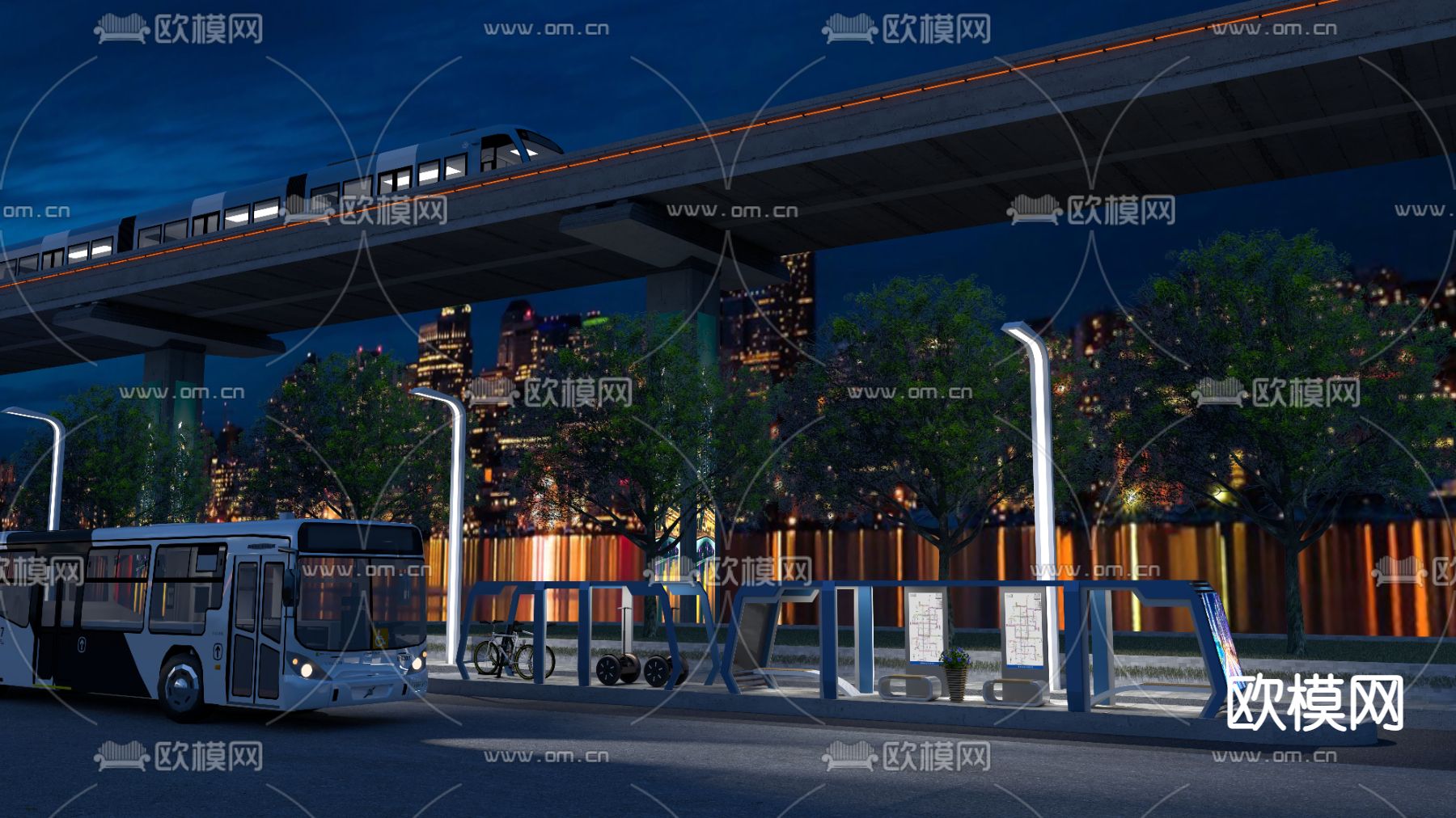 现代城市智慧公交站su模型下载（渲染图1）
