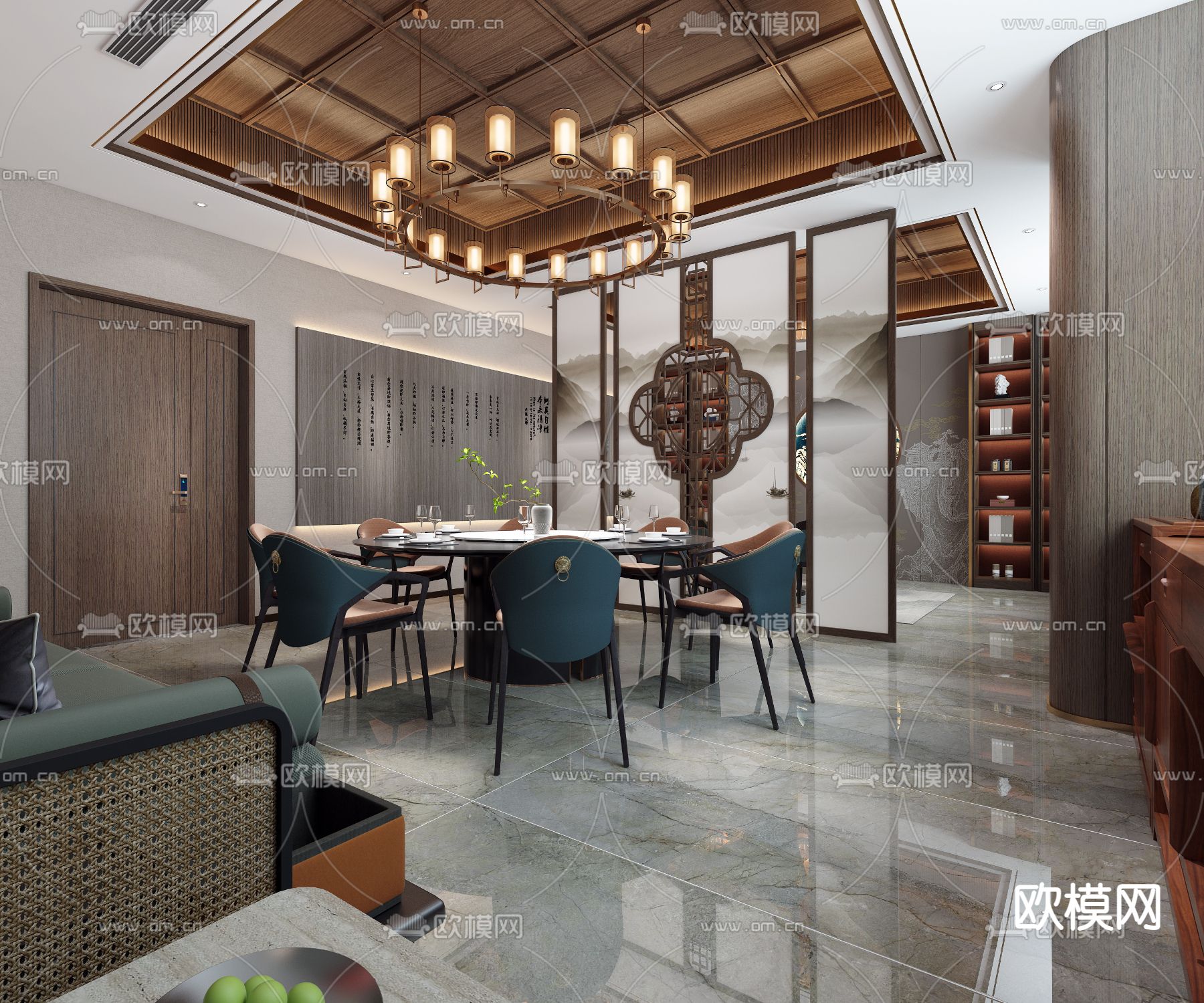 新中式接待室 棋牌室3d模型下载（渲染图4）