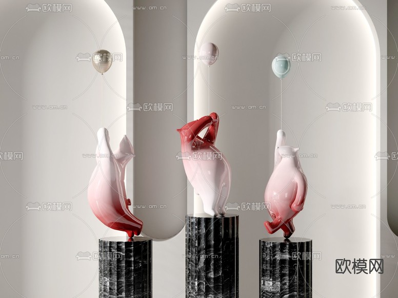 现代网红熊气球雕塑摆件3d模型下载