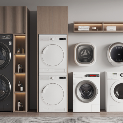  现代滚筒洗衣机 壁挂洗衣机su模型 