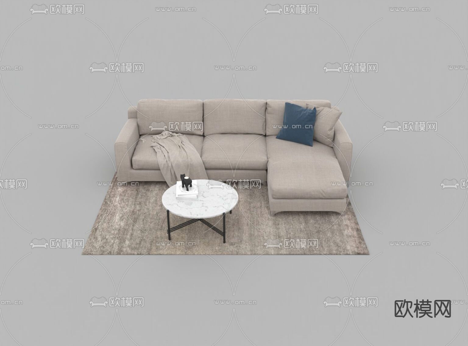 现代简约布艺多人沙发不锈钢大理石茶几免费3d模型下载