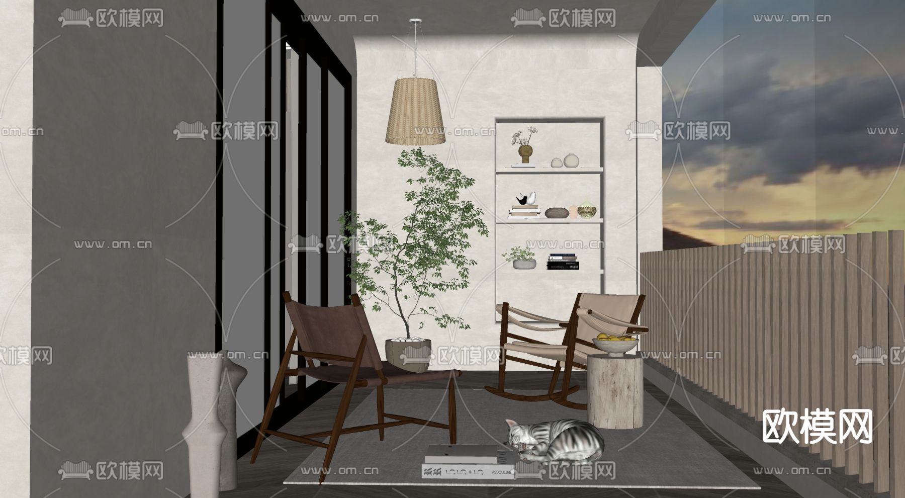 侘寂风休闲阳台su模型下载（渲染图2）