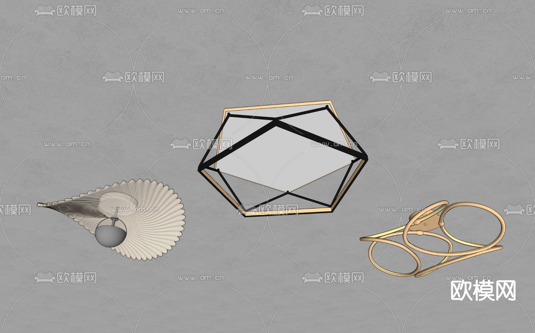 现代铁艺吸顶灯su模型下载（渲染图5）