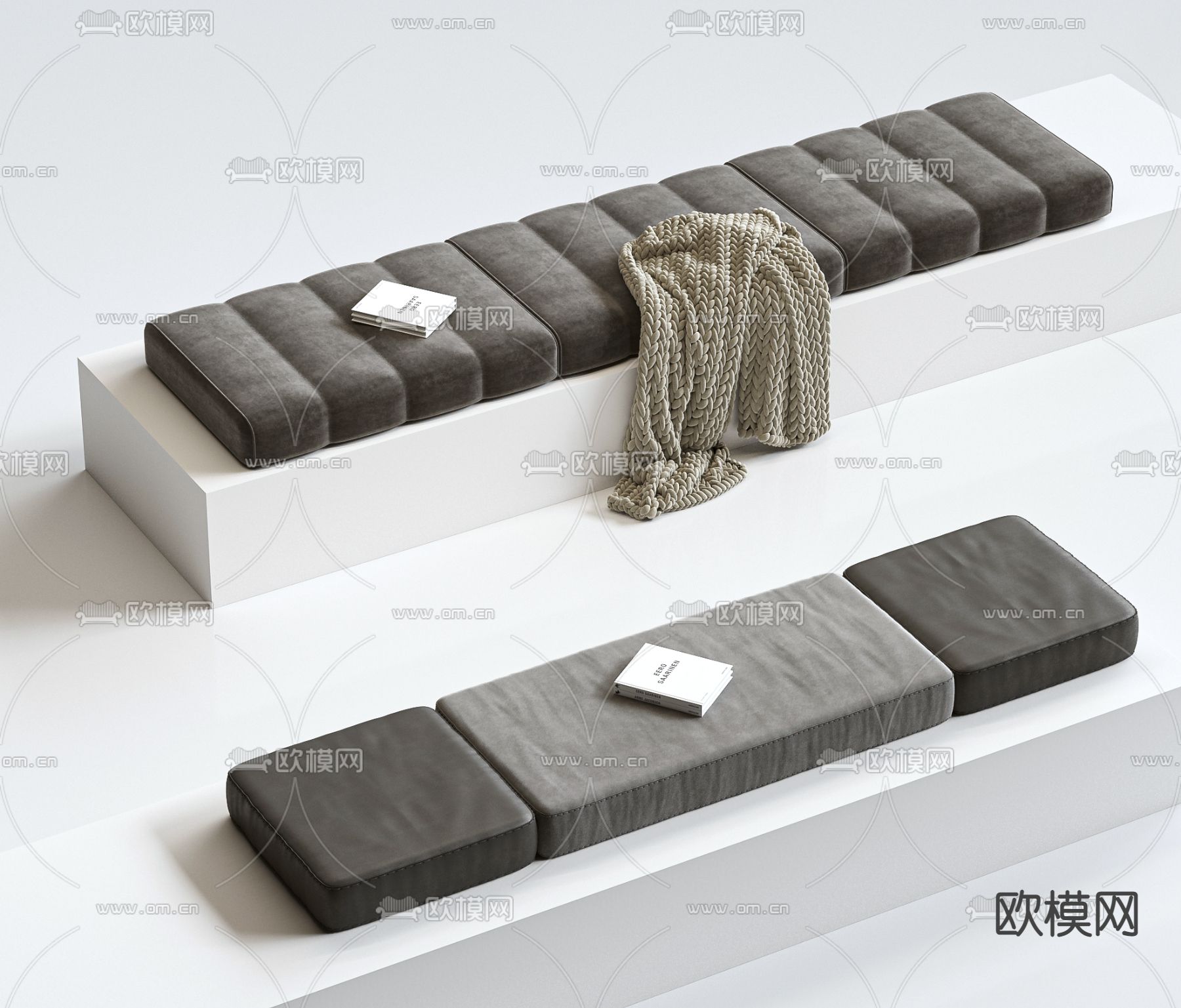 现代灰色飘窗坐垫 垫子3d模型