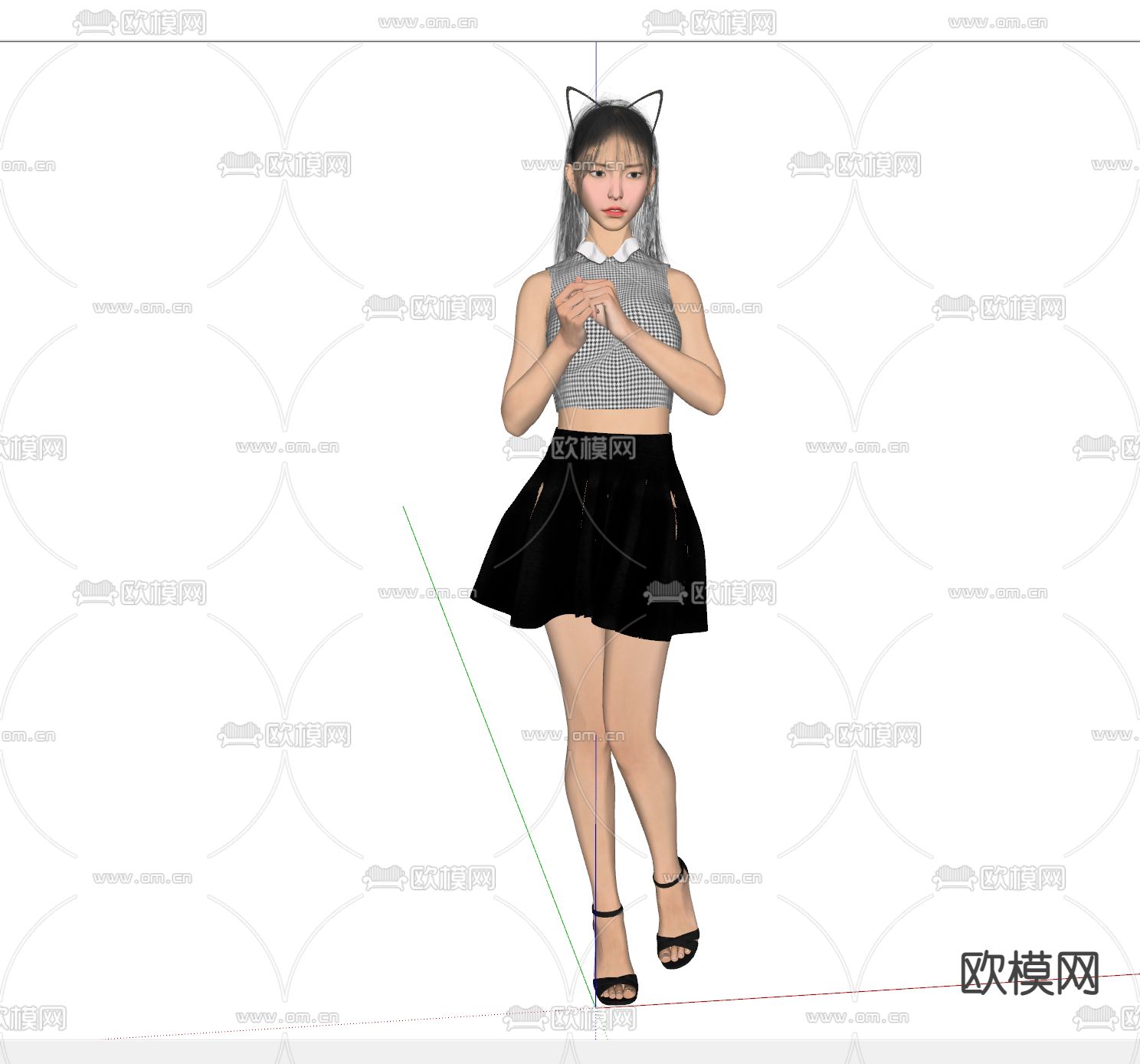 现代美女人物su模型下载（渲染图2）