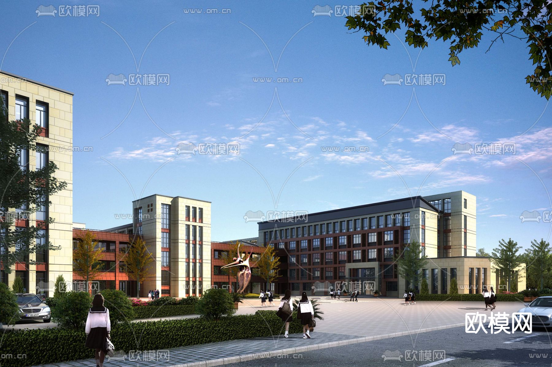 现代学校建筑楼外观psd下载_ID12123602_3dmax免费模型-欧模网