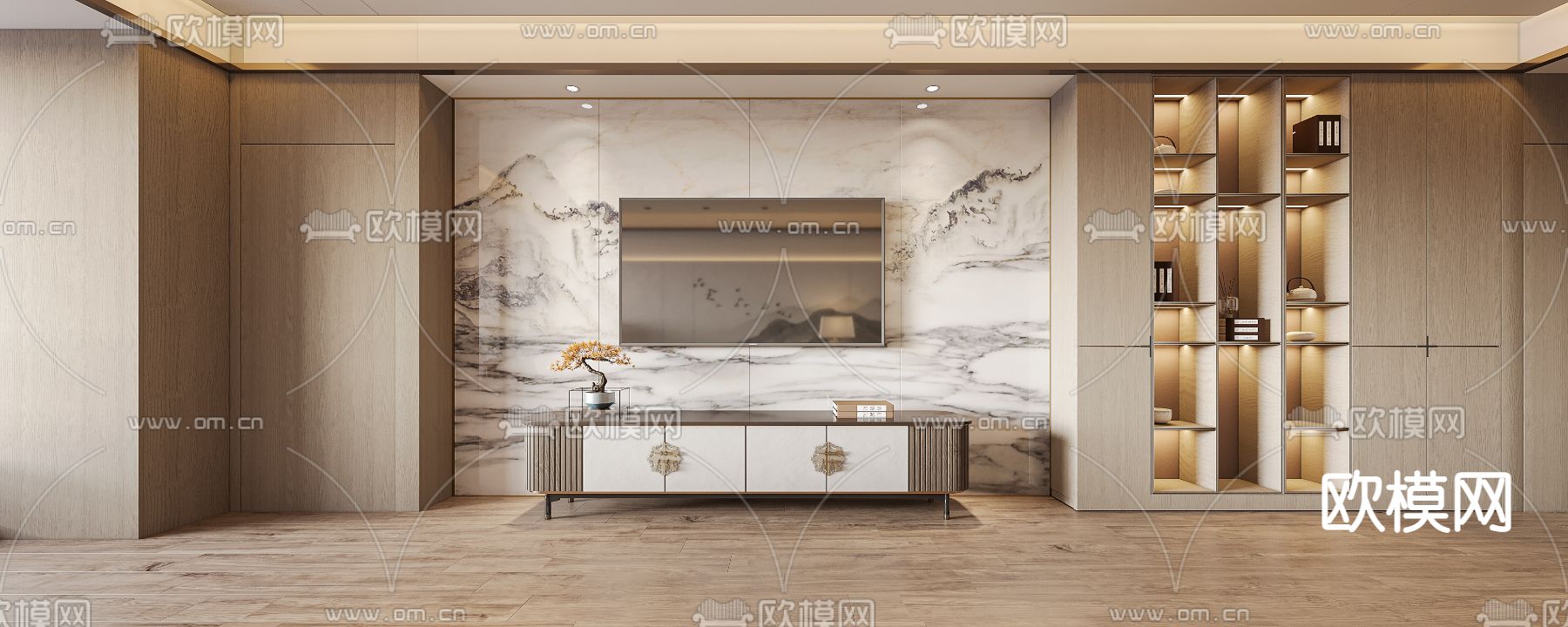 新中式轻奢客餐厅3d模型下载（渲染图3）