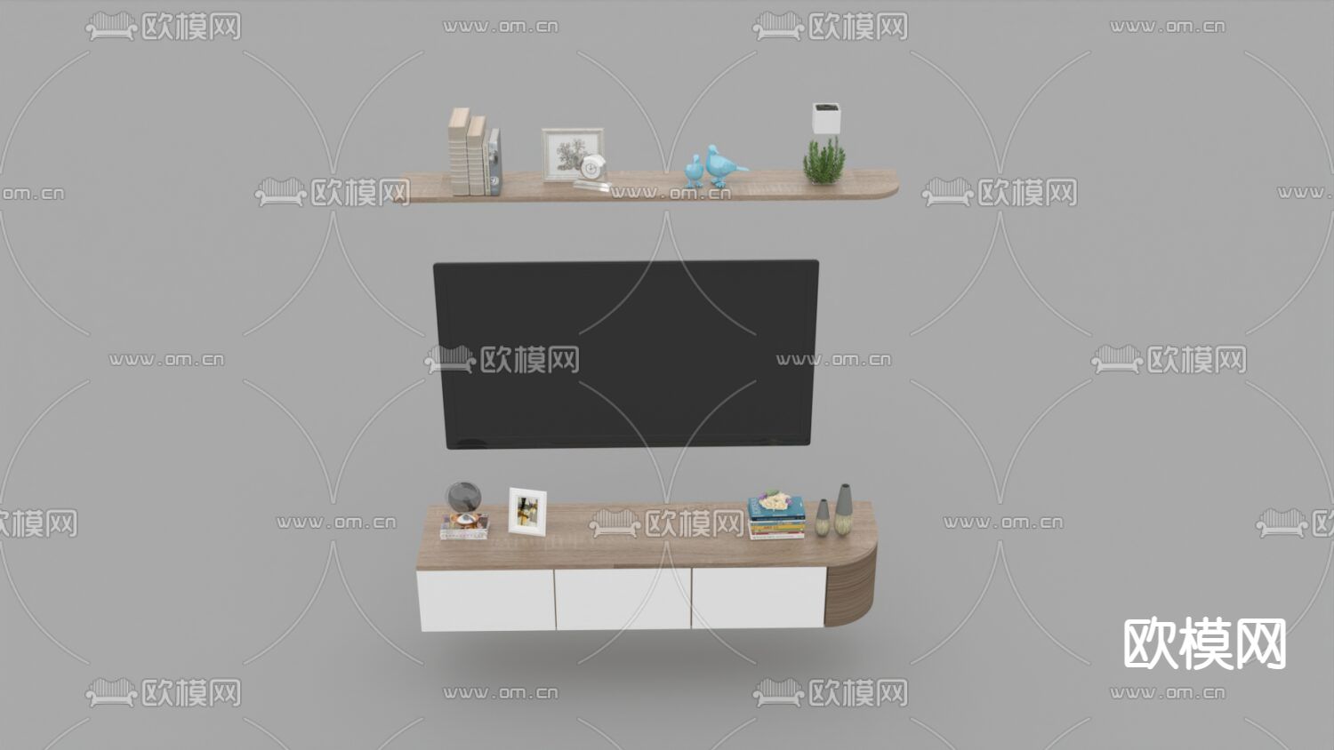 北欧简约实木电视柜免费3d模型下载