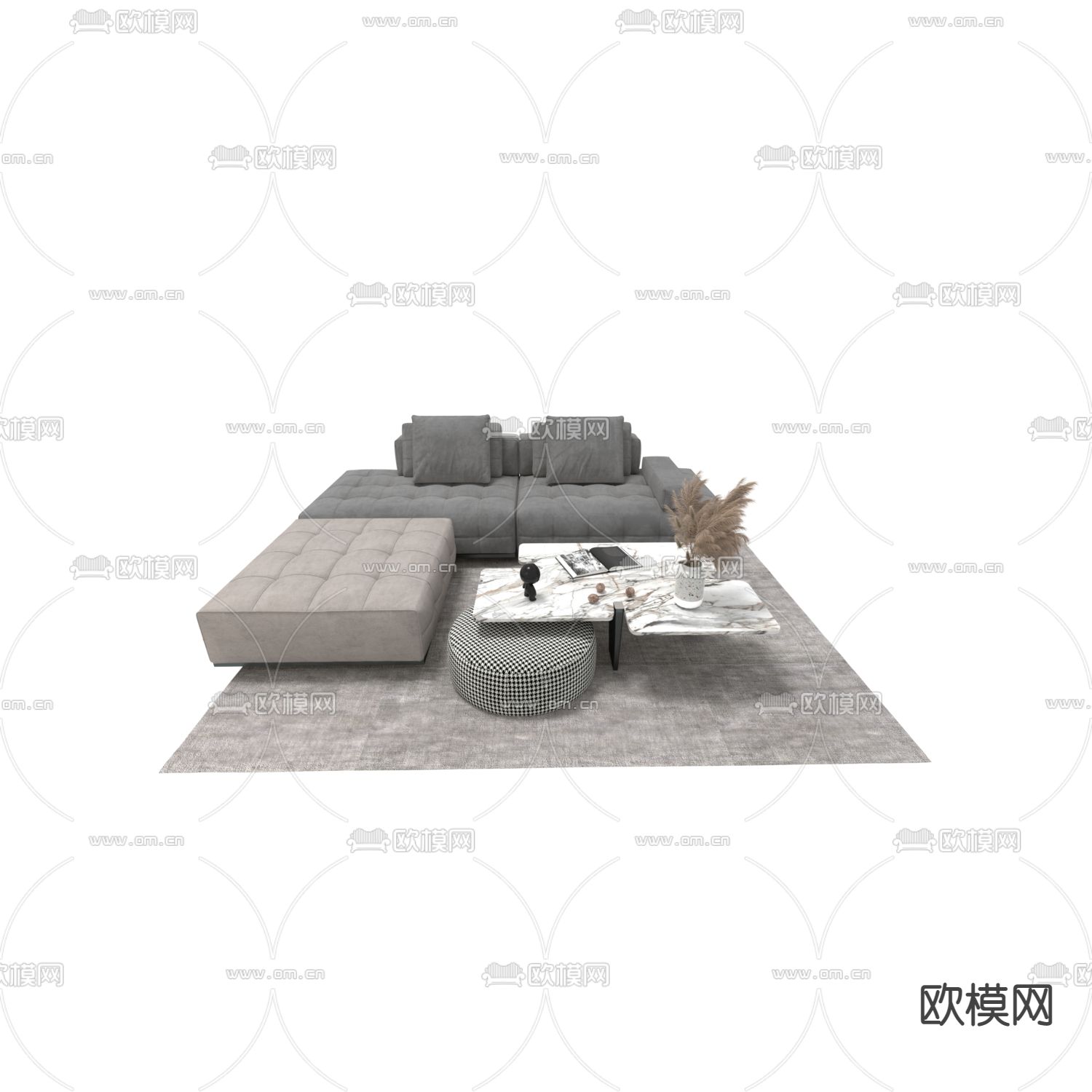 现代轻奢布艺转角艺术双人沙发免费3d模型下载