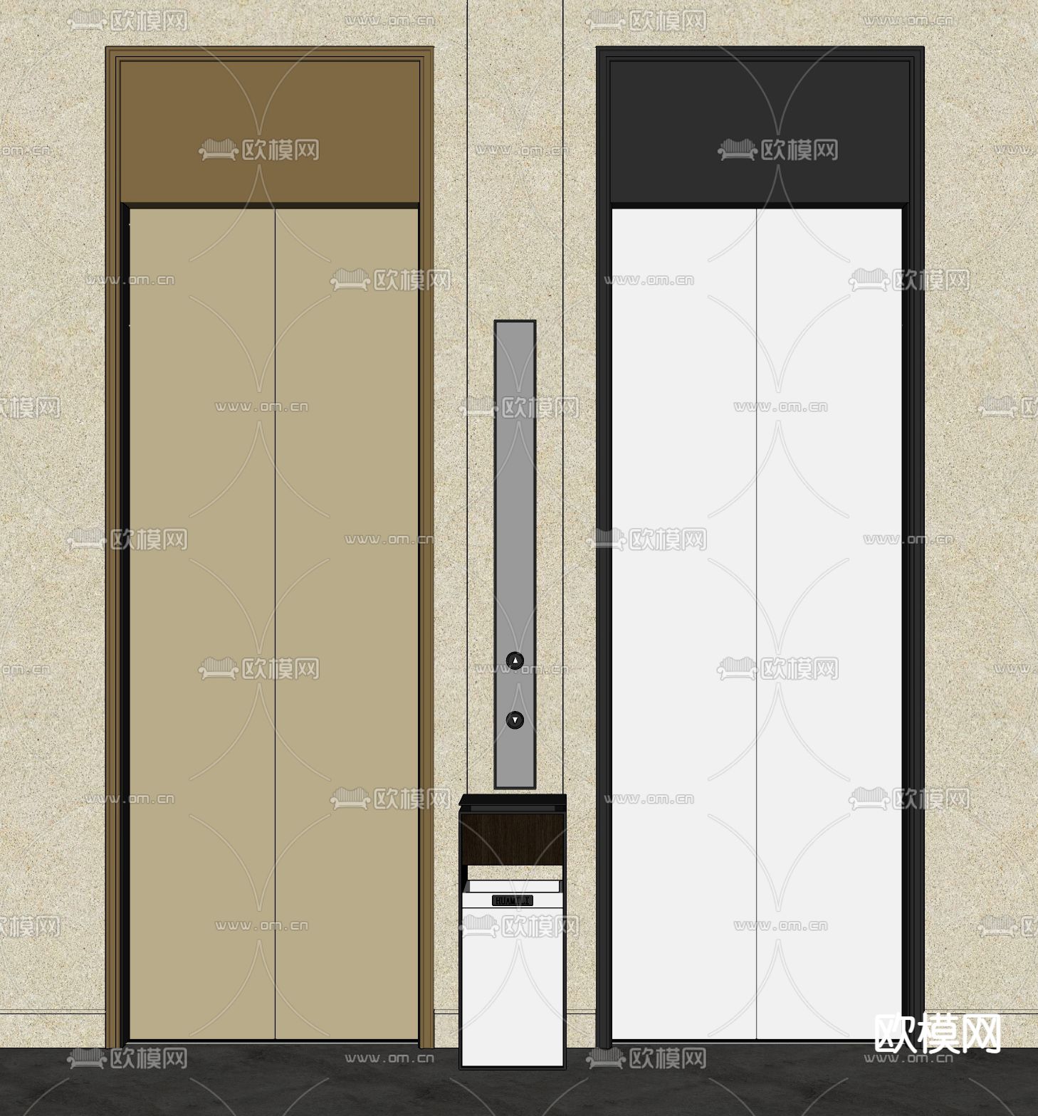 现代电梯门su模型下载（渲染图2）