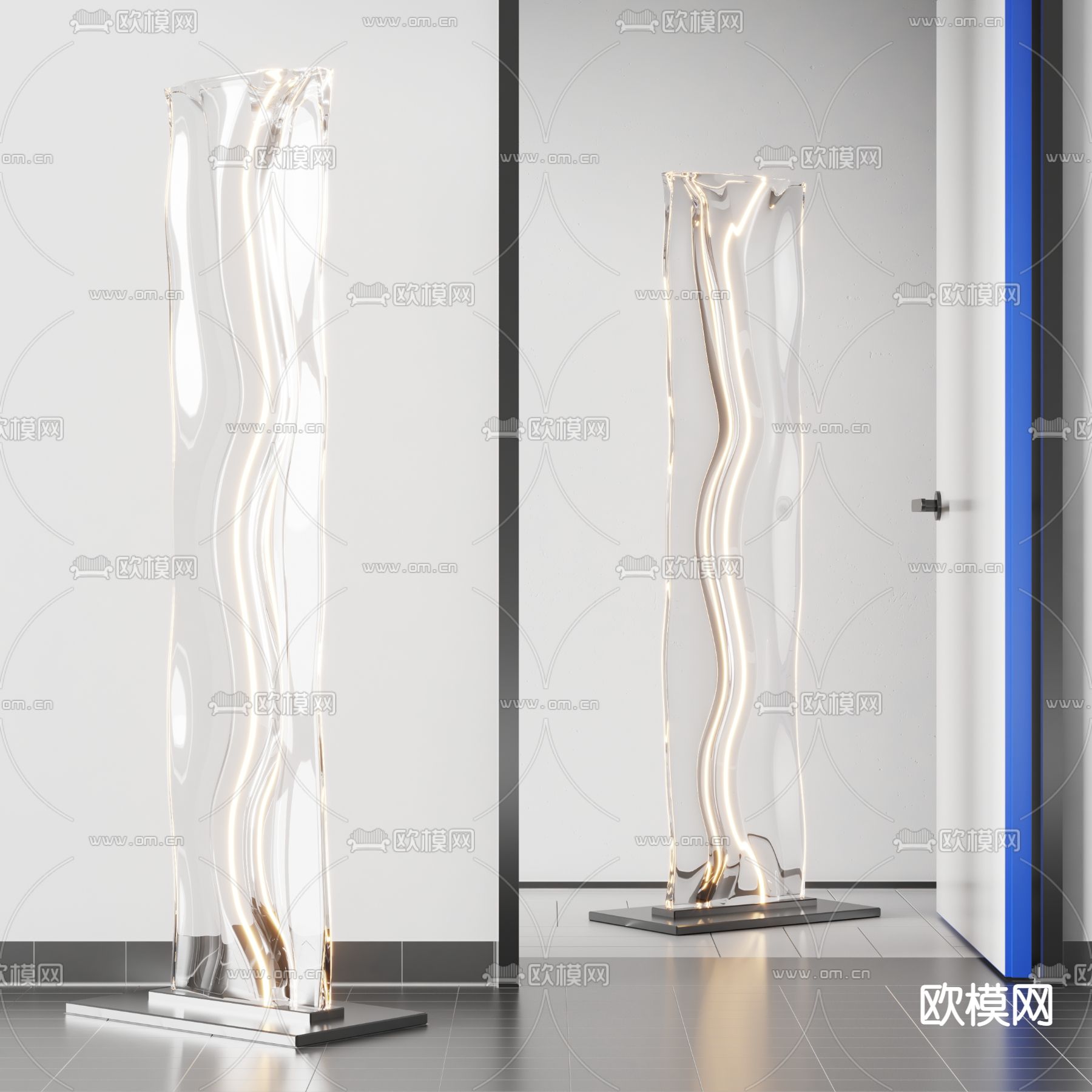 现代曲面亚克力落地灯3d模型下载_ID12124285_3dmax免费模型-欧模网