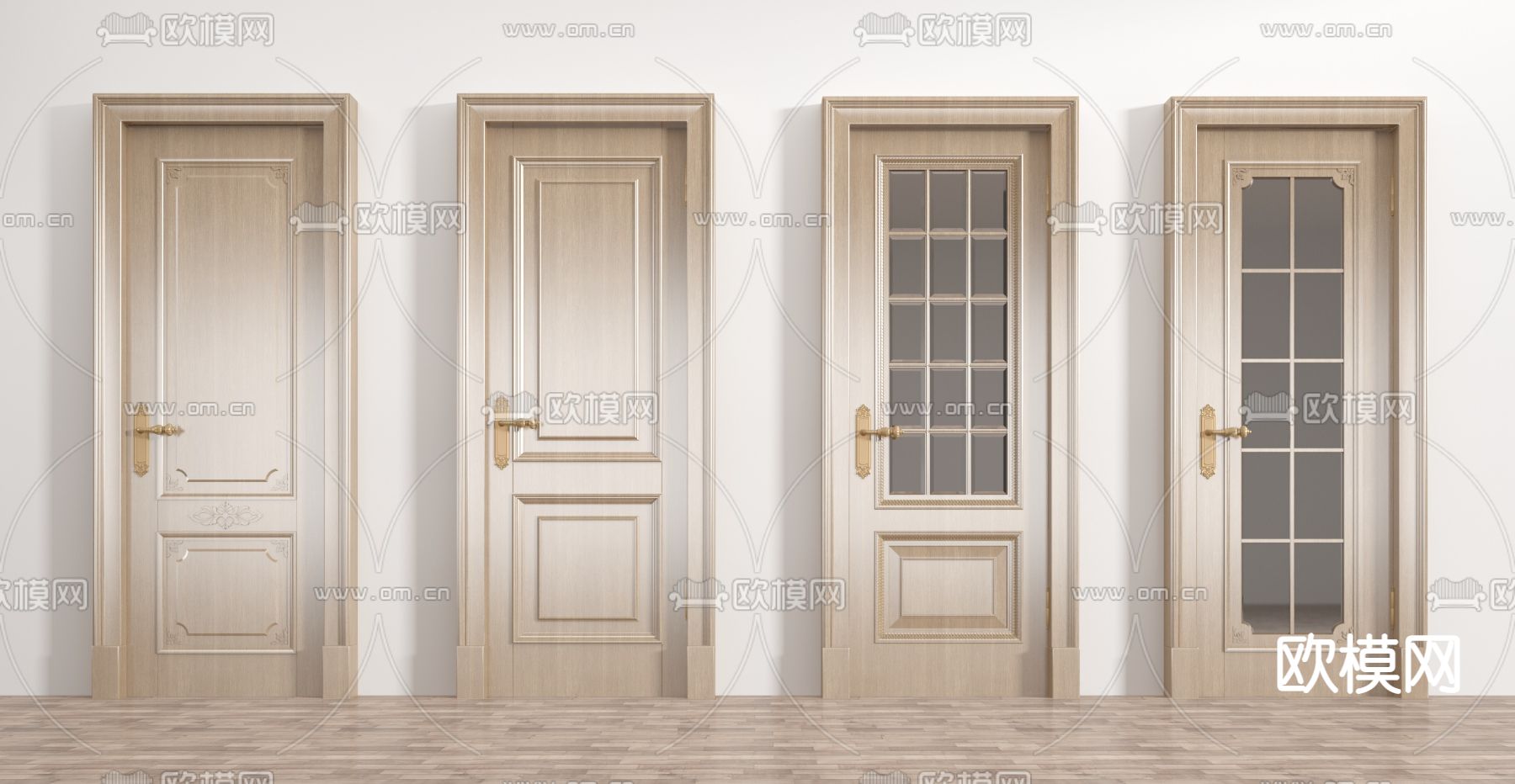 简欧单开门 木门 卧室门3d模型下载