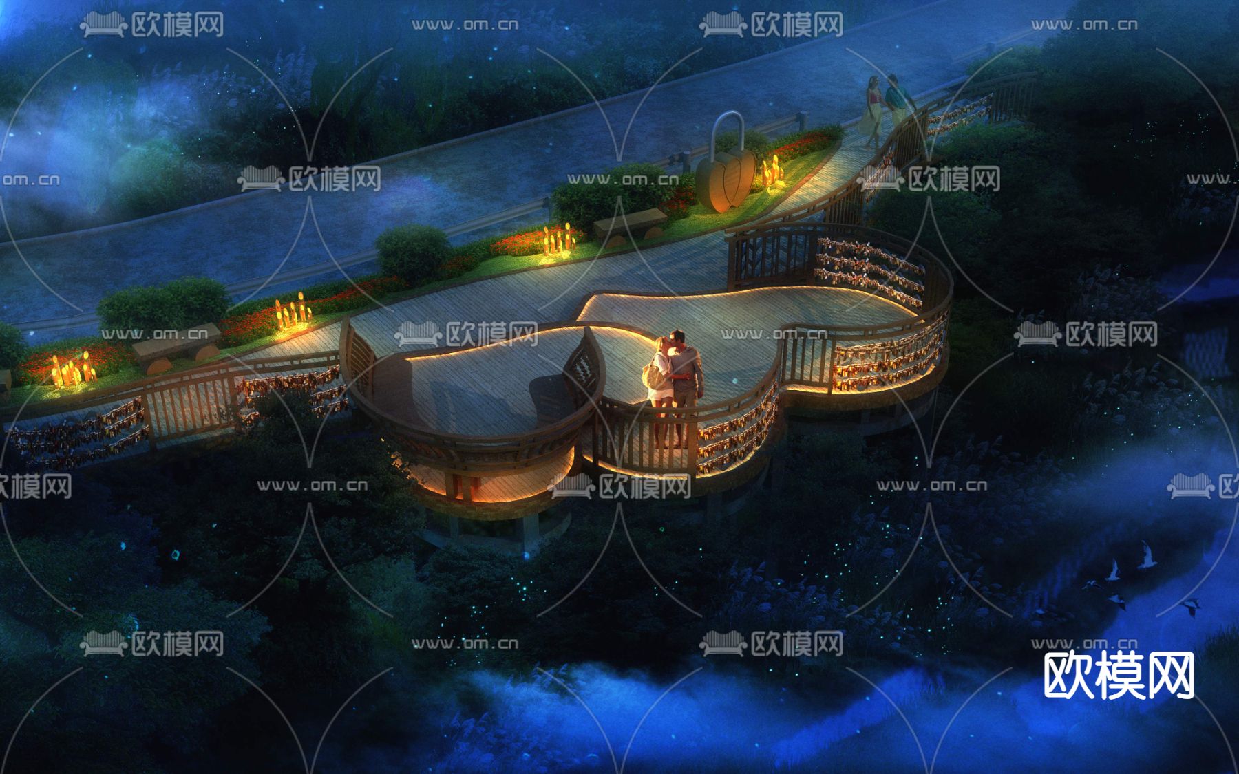 现代乡村道路桥梁夜景psd下载