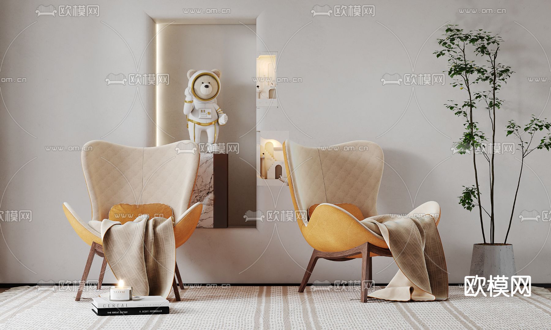 现代休闲椅3d模型下载（渲染图1）